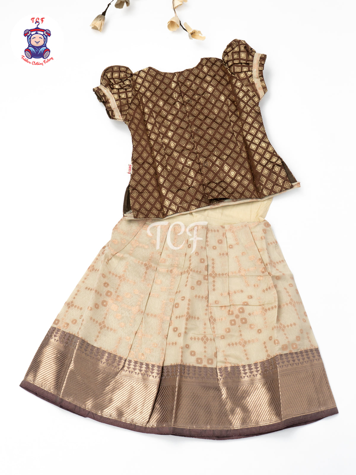 Grey & Gold - Girls Readymade Pavadai Sattai