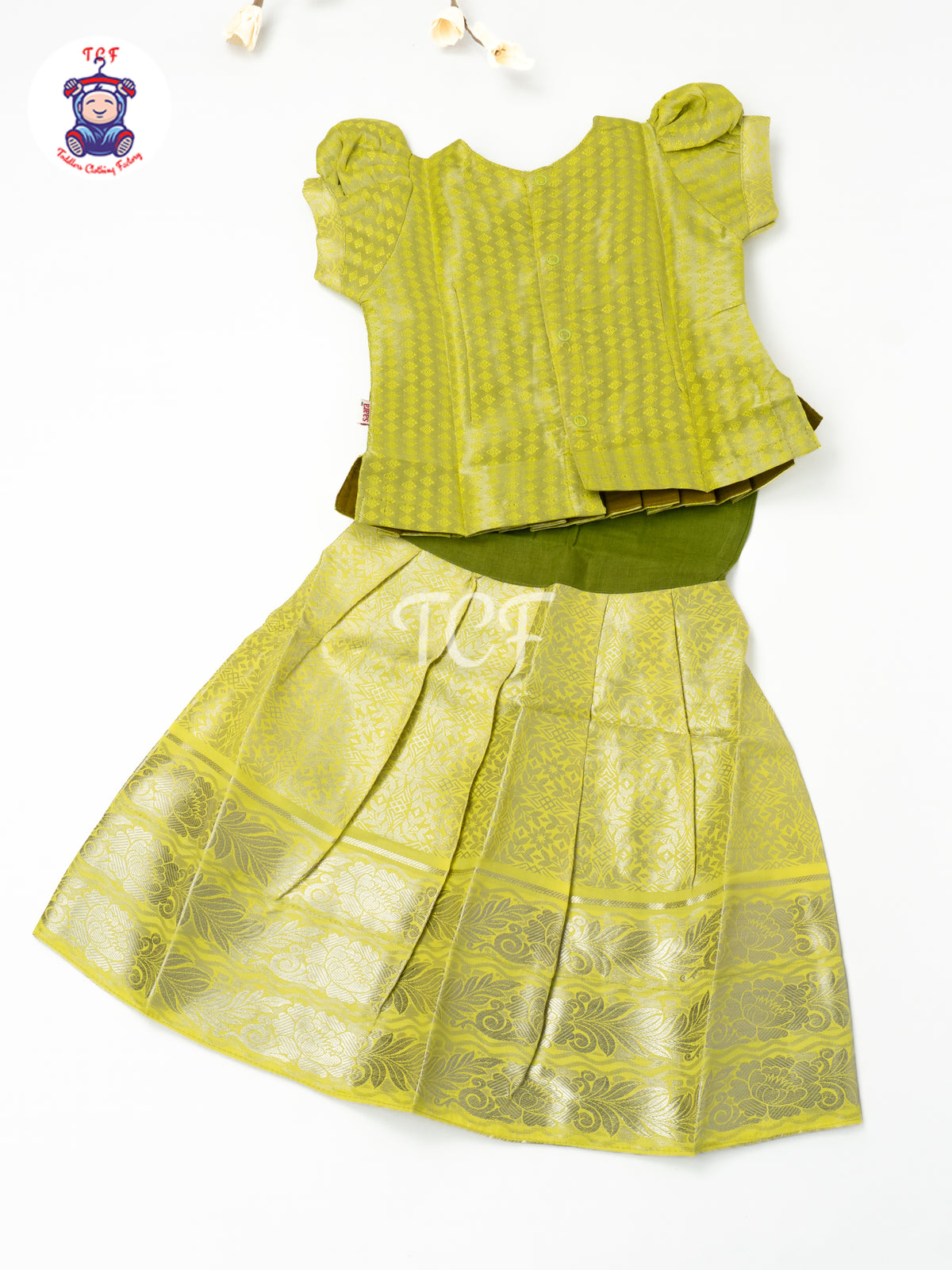 Light Green & Dark Green - Girls Readymade Pavadai Sattai