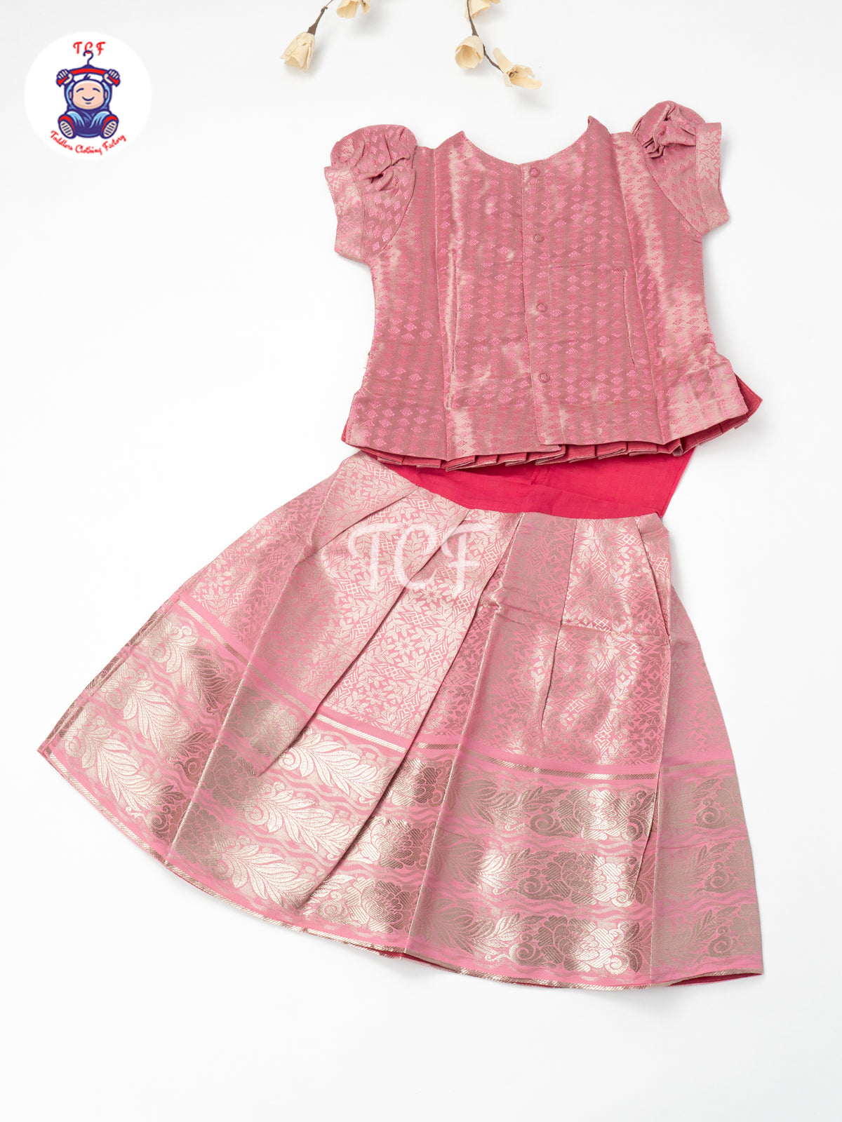Baby Pink & Gold - Girls Readymade Pavadai Sattai