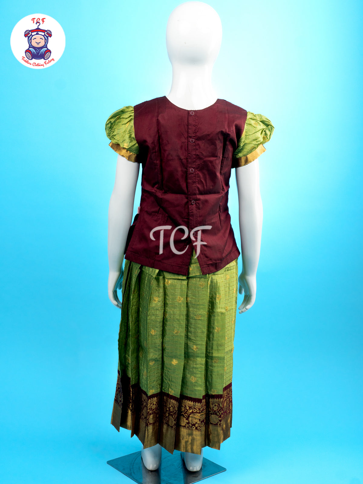 Maroon & Green - Girls Readymade Pavadai Sattai