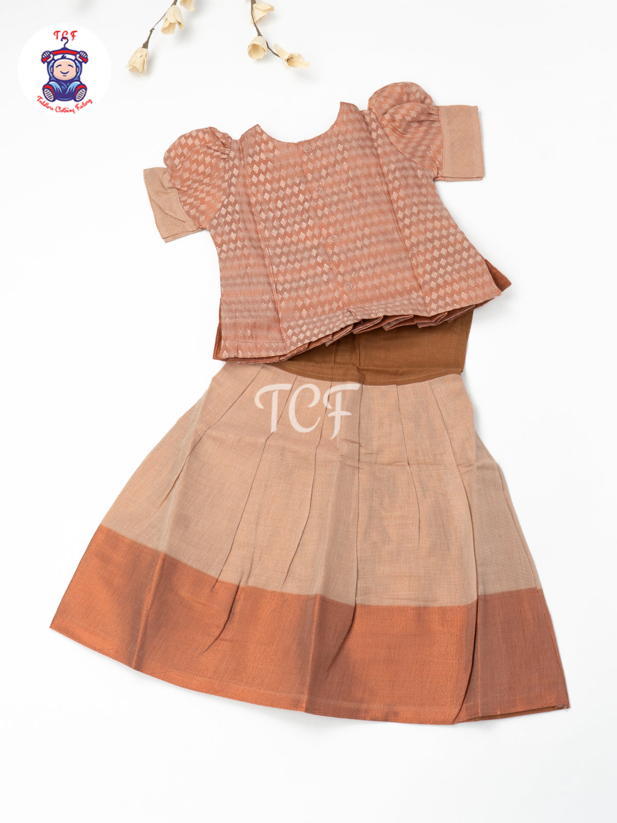 Peach & Copper - Girls Readymade Pavadai Sattai