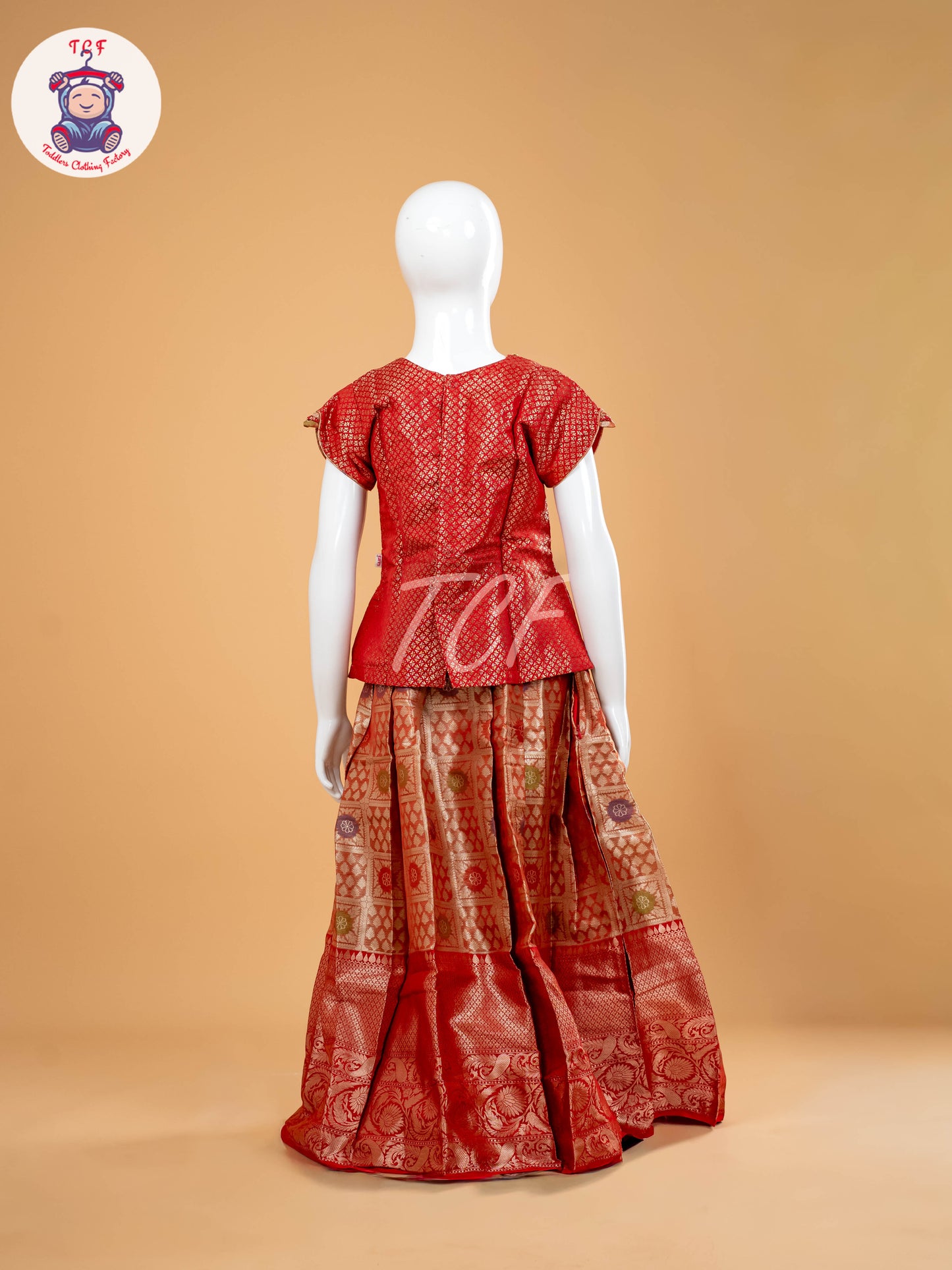 Red & Copper - Girls Readymade Pavadai Sattai