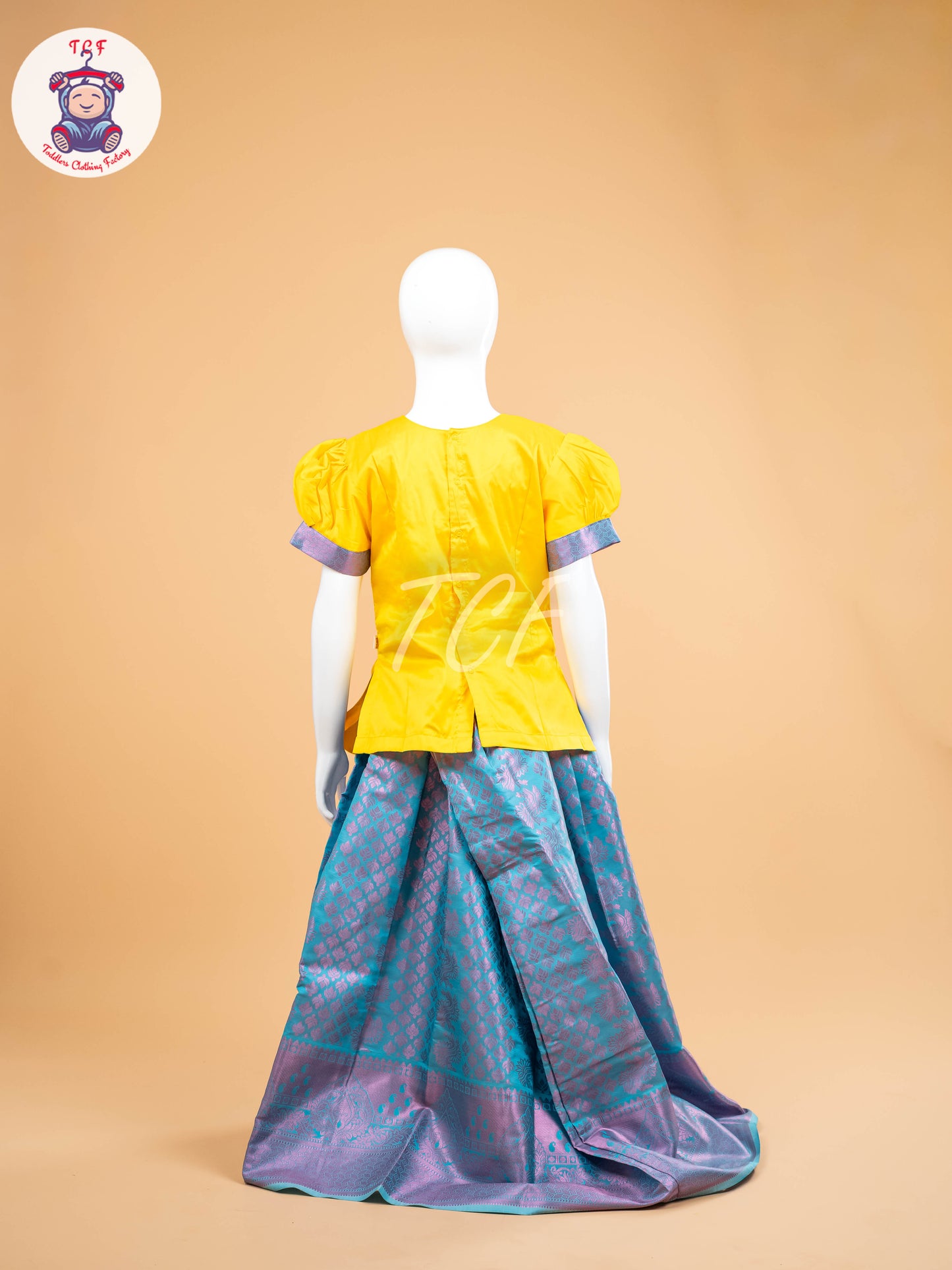 Lemon Yellow & Blue - Girls Readymade Pavadai Sattai