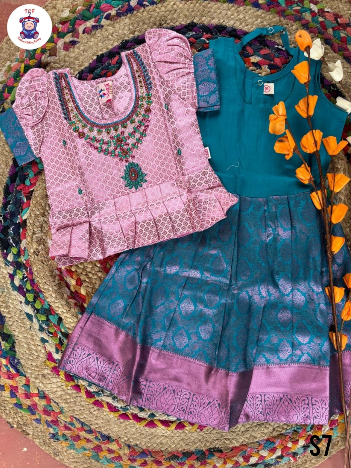 Sunset Purple & Crystal Teal - Pavadai Sattai
