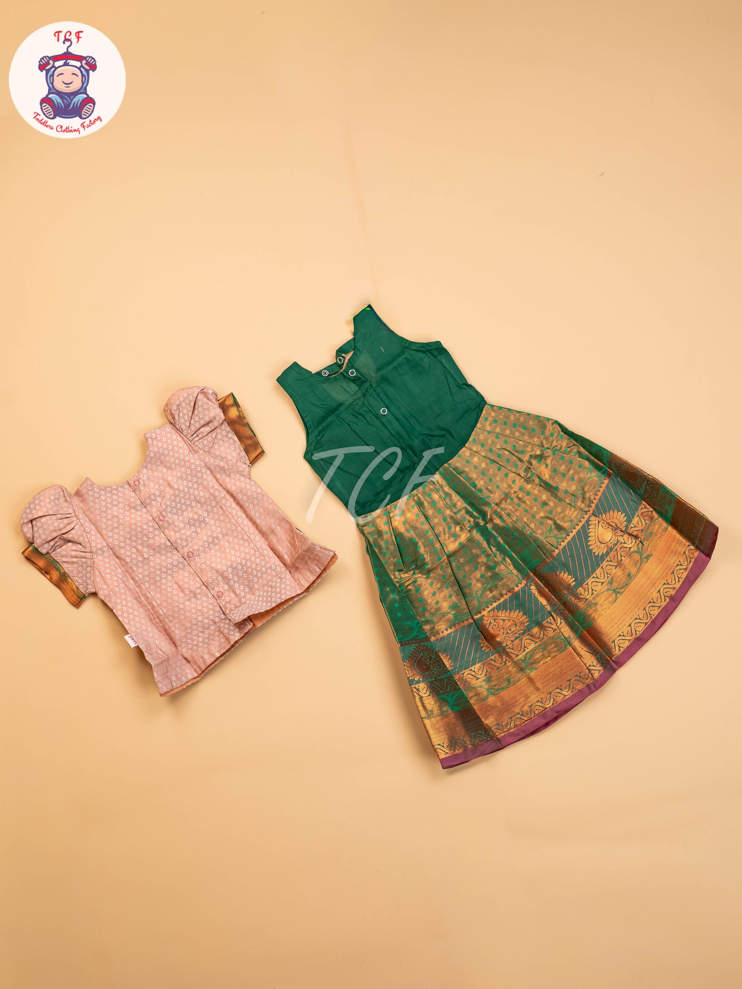 Copper & Green - Girls Readymade Pavadai Sattai