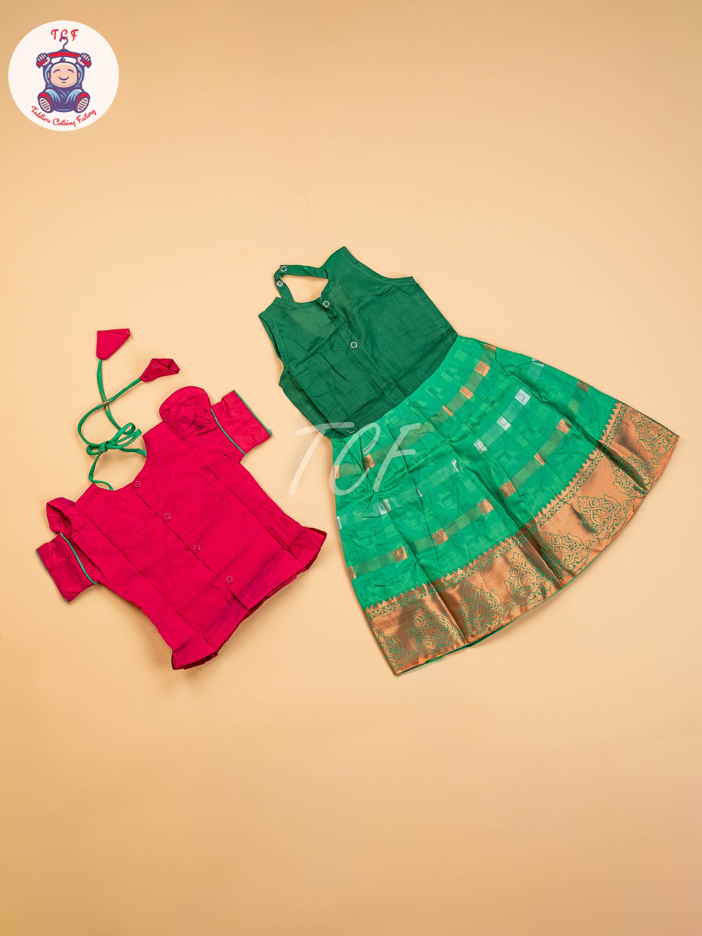 Magenta & Green - Girls Readymade Pavadai Sattai