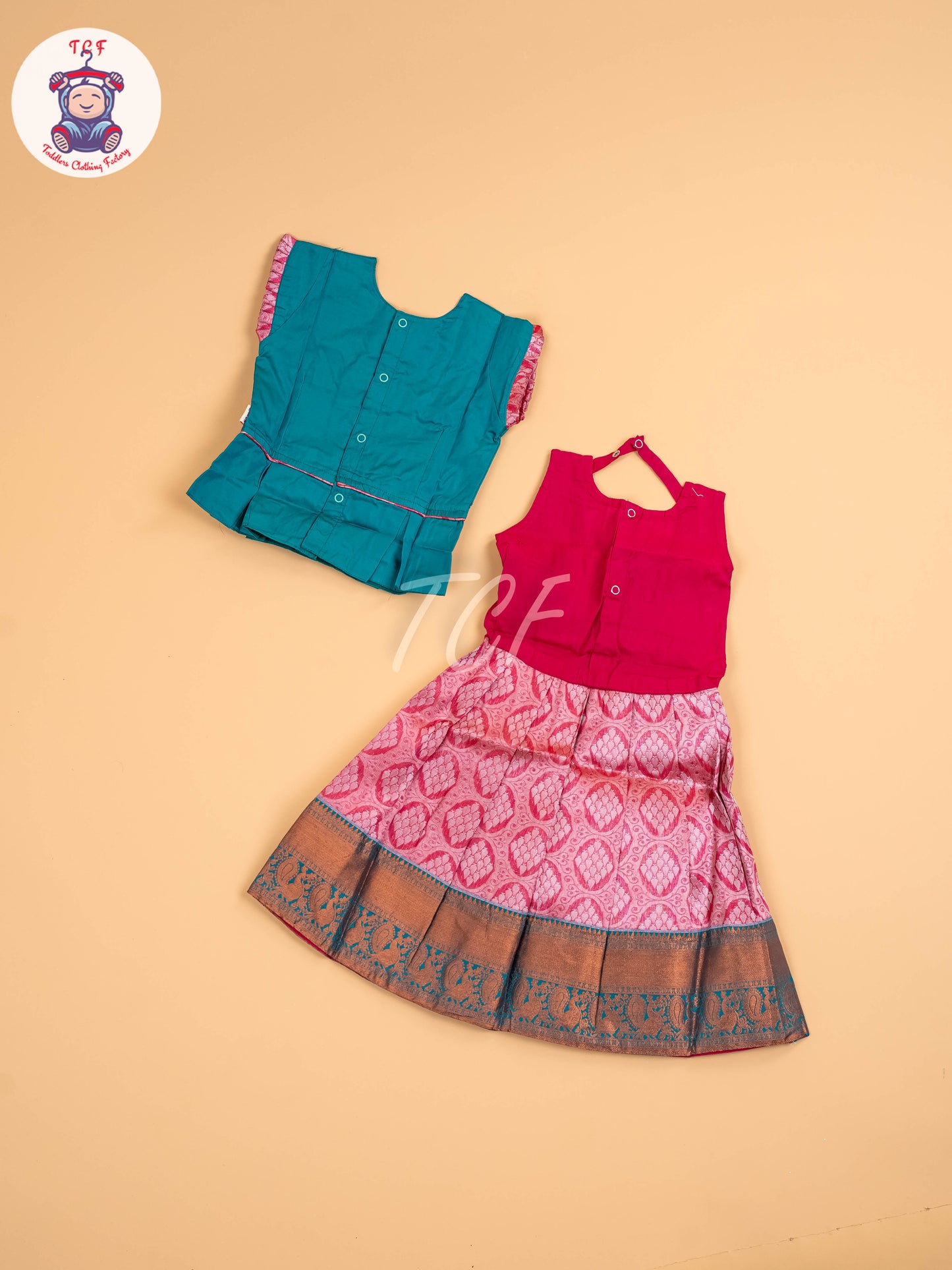 Green & Pink - Girls Readymade Pavadai Sattai