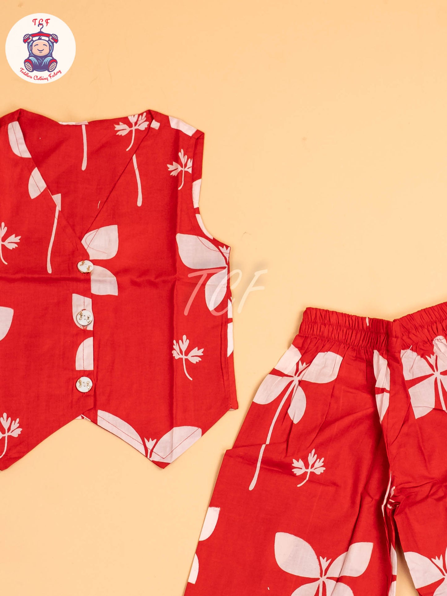 Red - Girls Floral printed Co-ords Sets