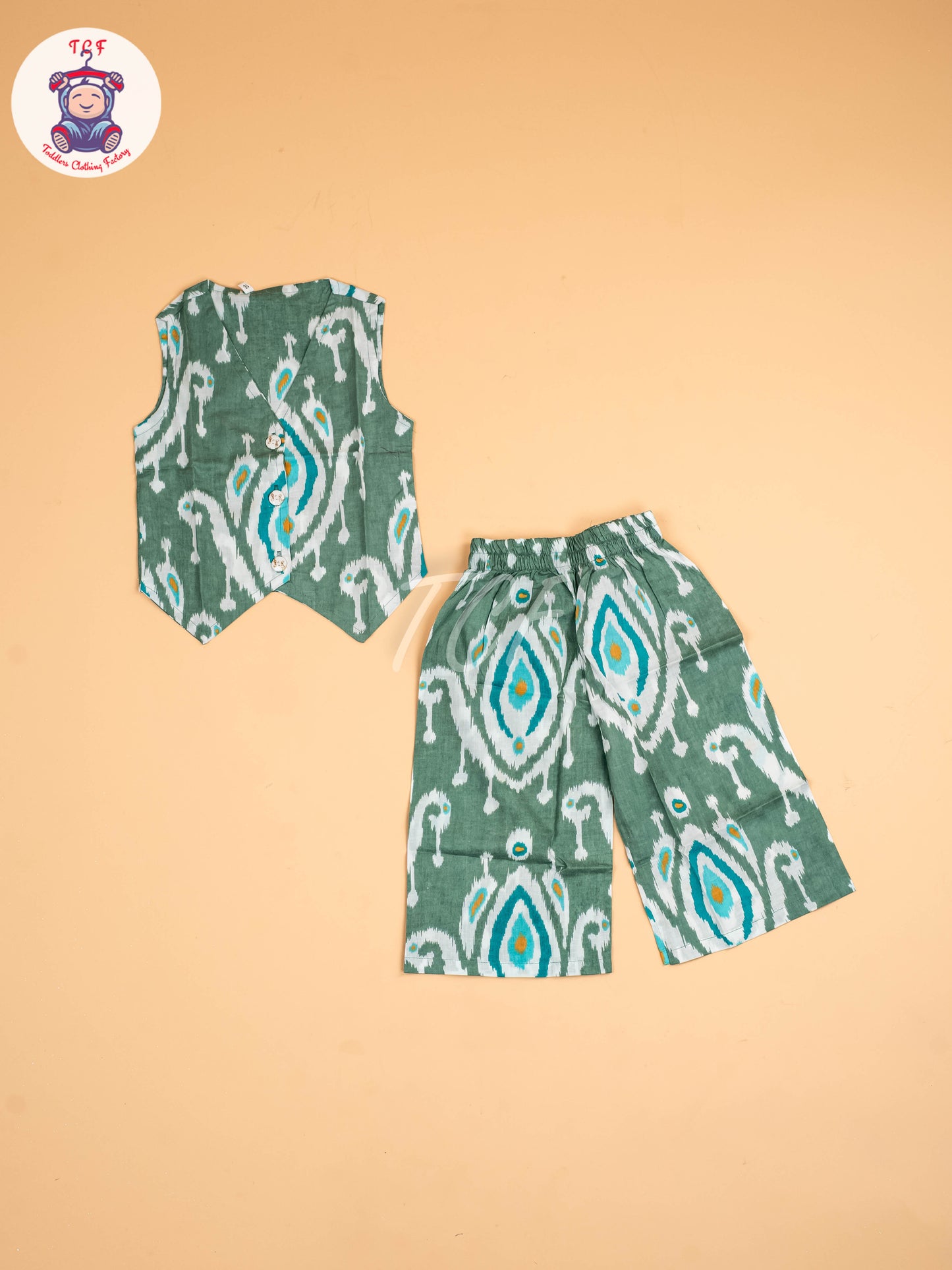 Green - Girls Ikat printed Co-ords Sets