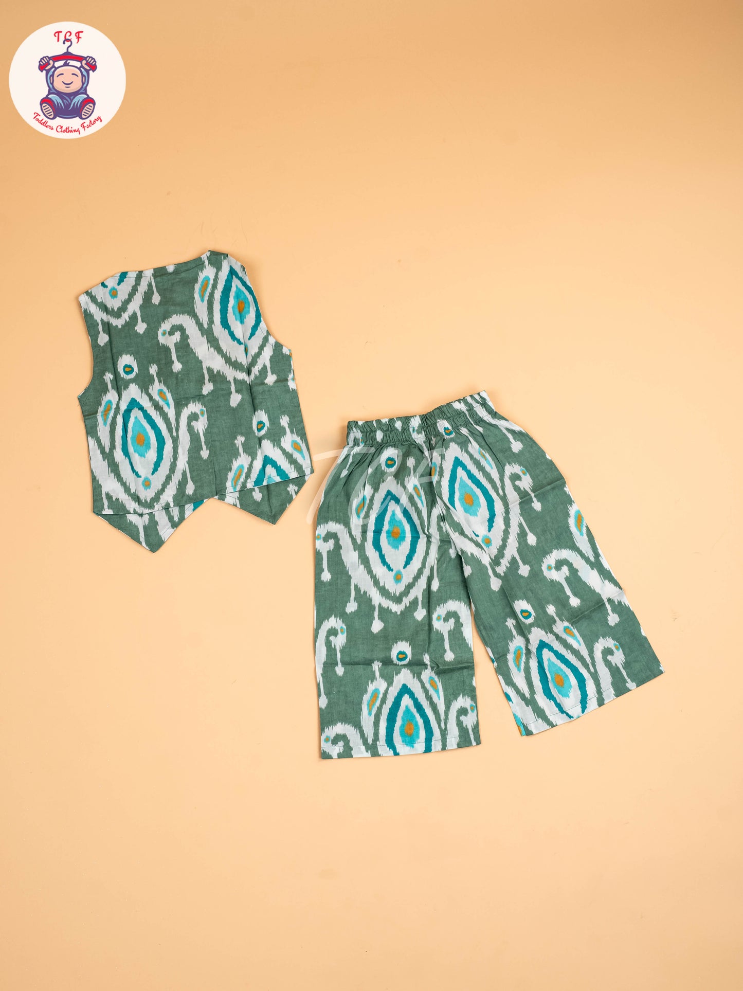 Green - Girls Ikat printed Co-ords Sets
