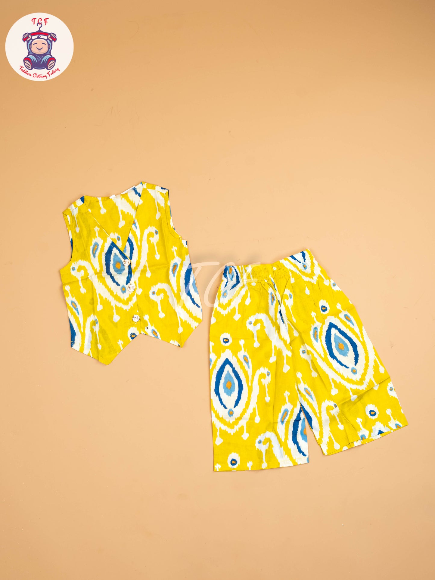 Yellow - Girls Ikat printed Co-ords Sets