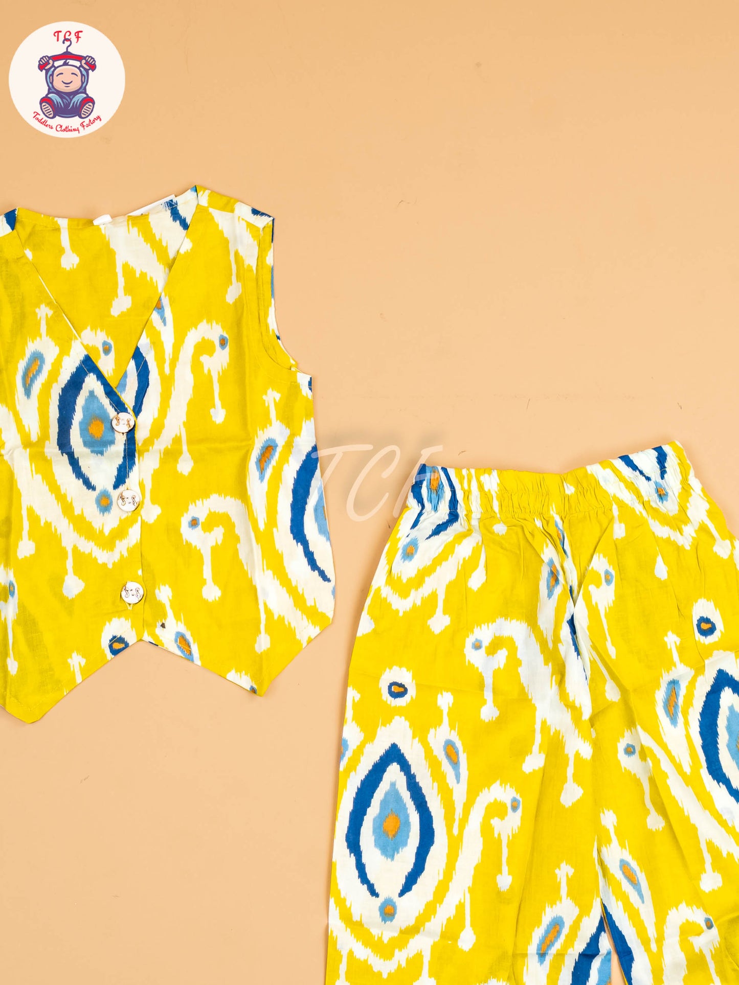 Yellow - Girls Ikat printed Co-ords Sets