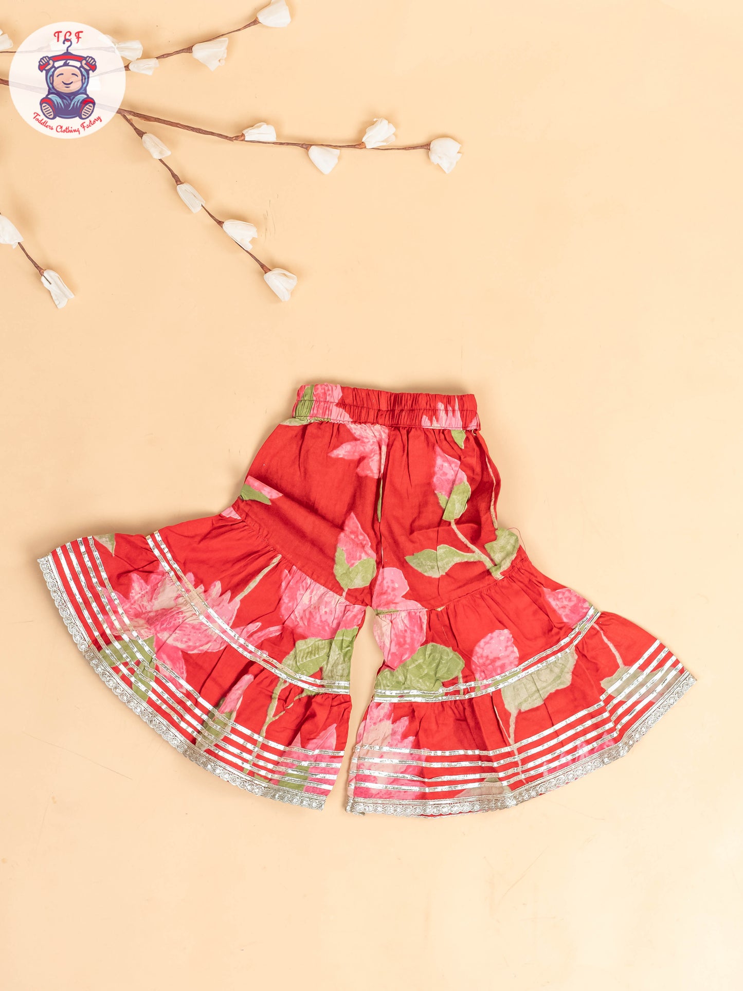 Red - Girls Floral printed Salwar