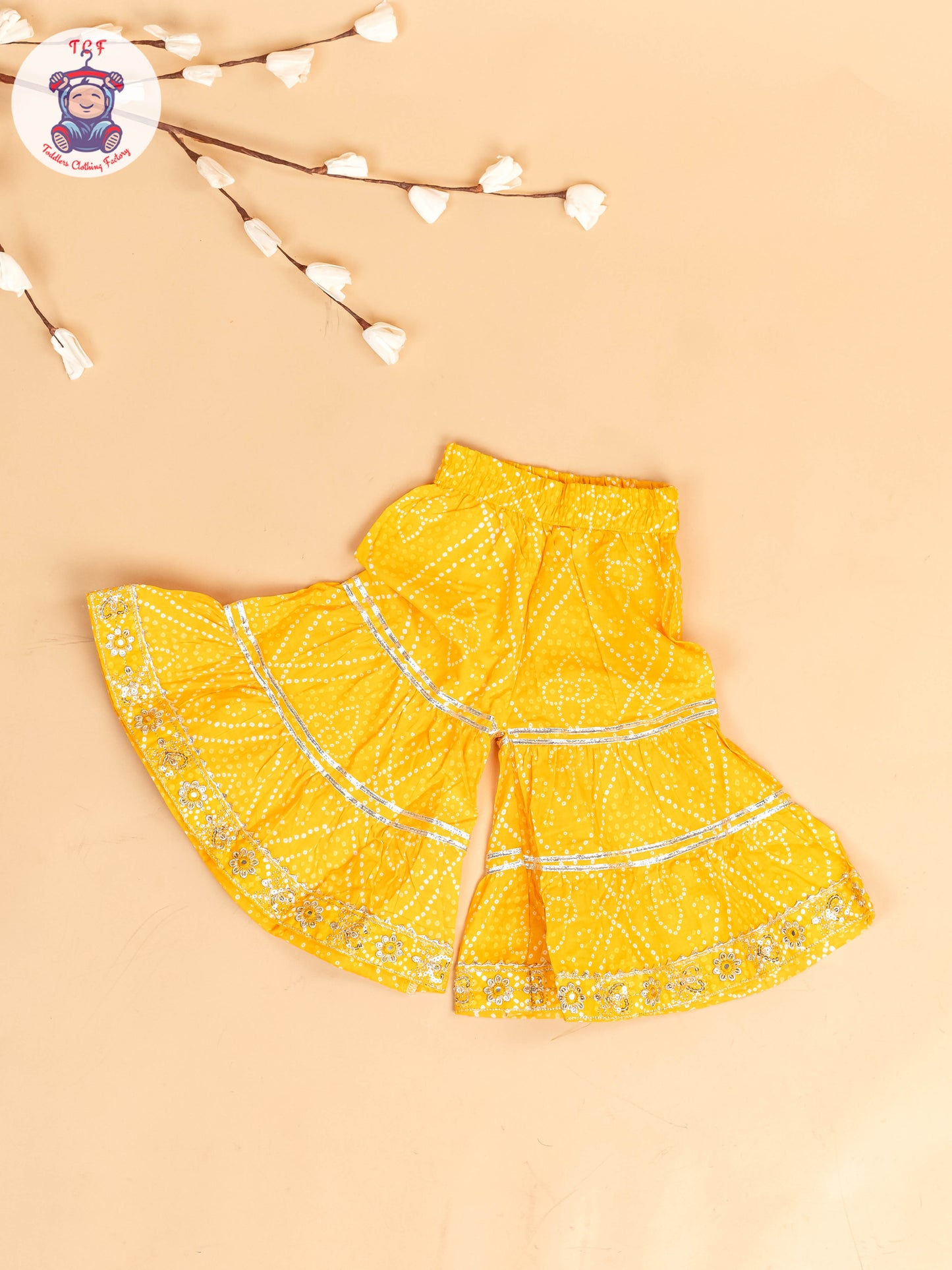 Yellow - Girls Bhandhej Embroidery Salwar
