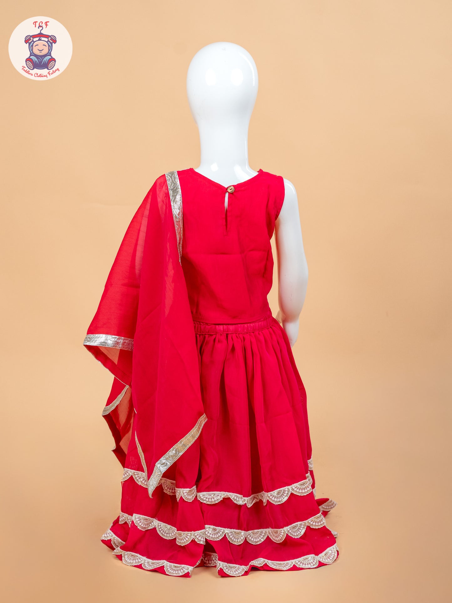 Red - Girls Embroidery Printed Lehenga Choli