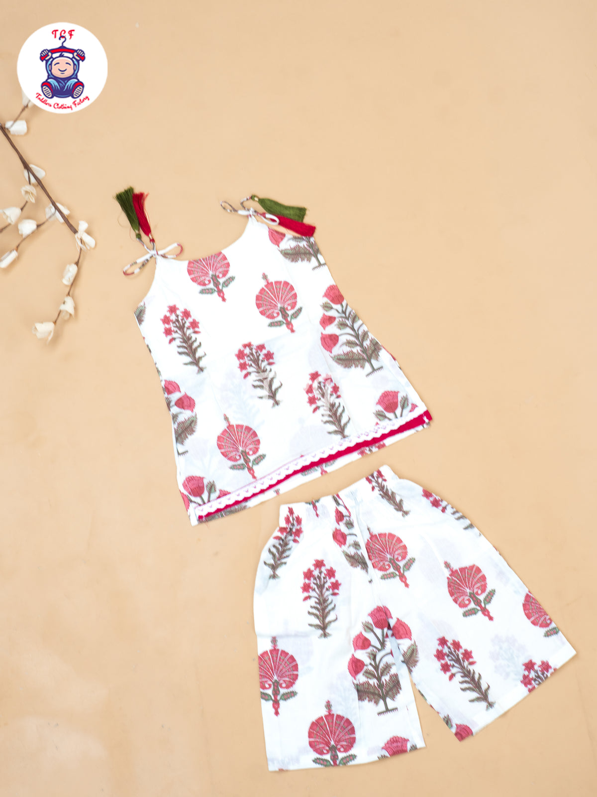 Cream & Pink - Girls Readymade Salwar