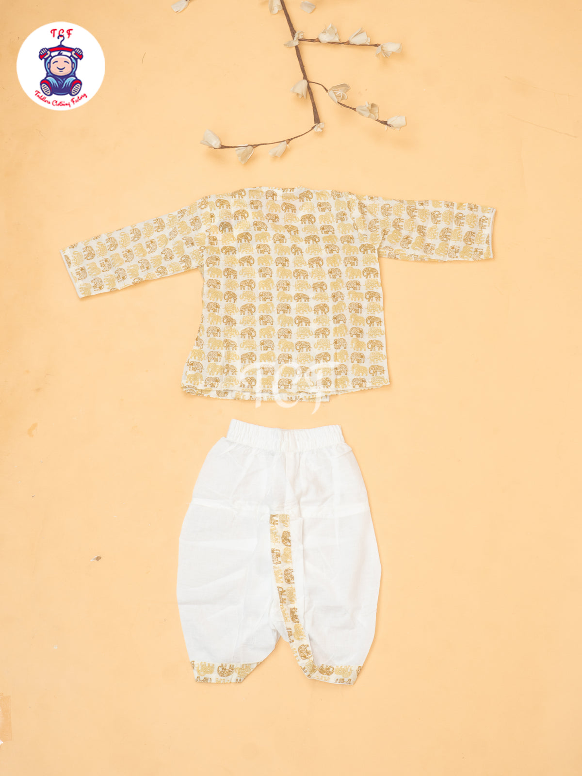 Brown - Elephant Printed Boys Dhoti Kurta