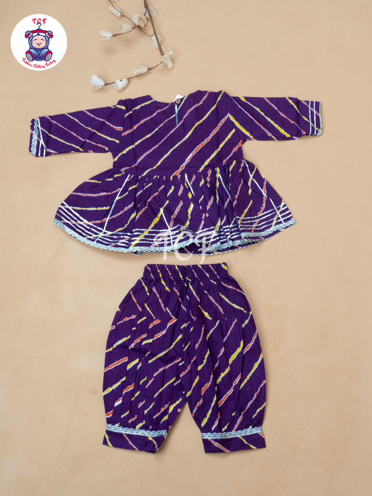 Purple - Girl Lehariya Zari Short Paplum Salwar