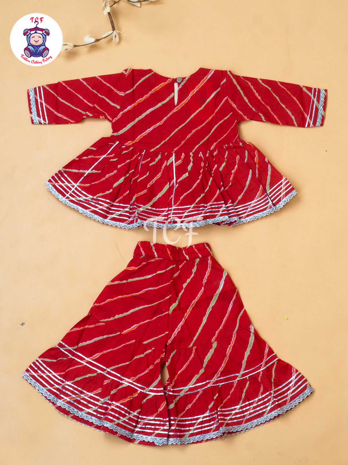 Red - Girl Lehariya Zari Short Paplum Salwar