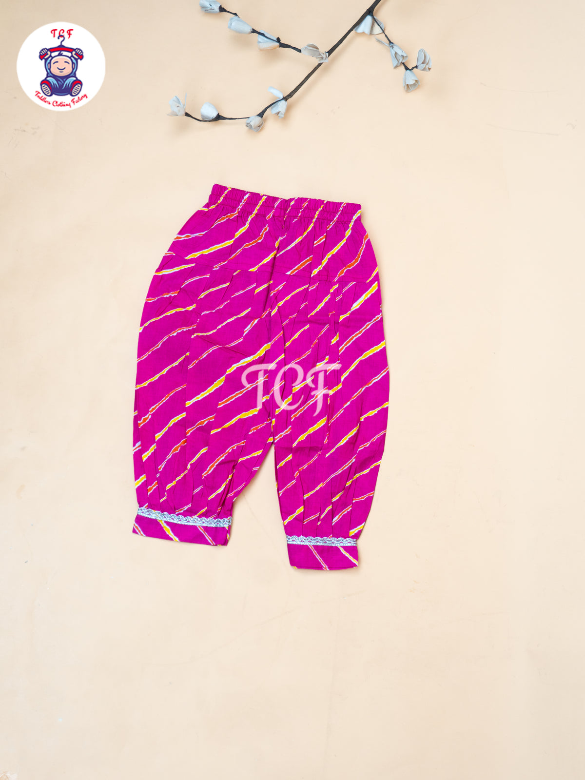 Pink - Girl Lehariya Zari Short Paplum Salwar