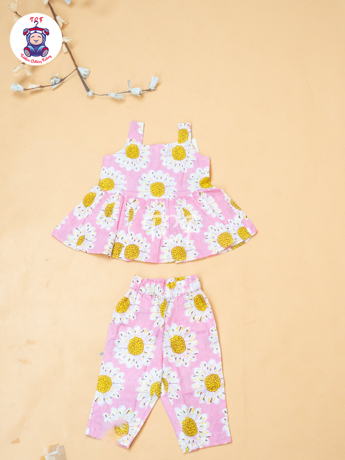 Baby Pink - Girls Readymade Floral Printed Co-ords Sets