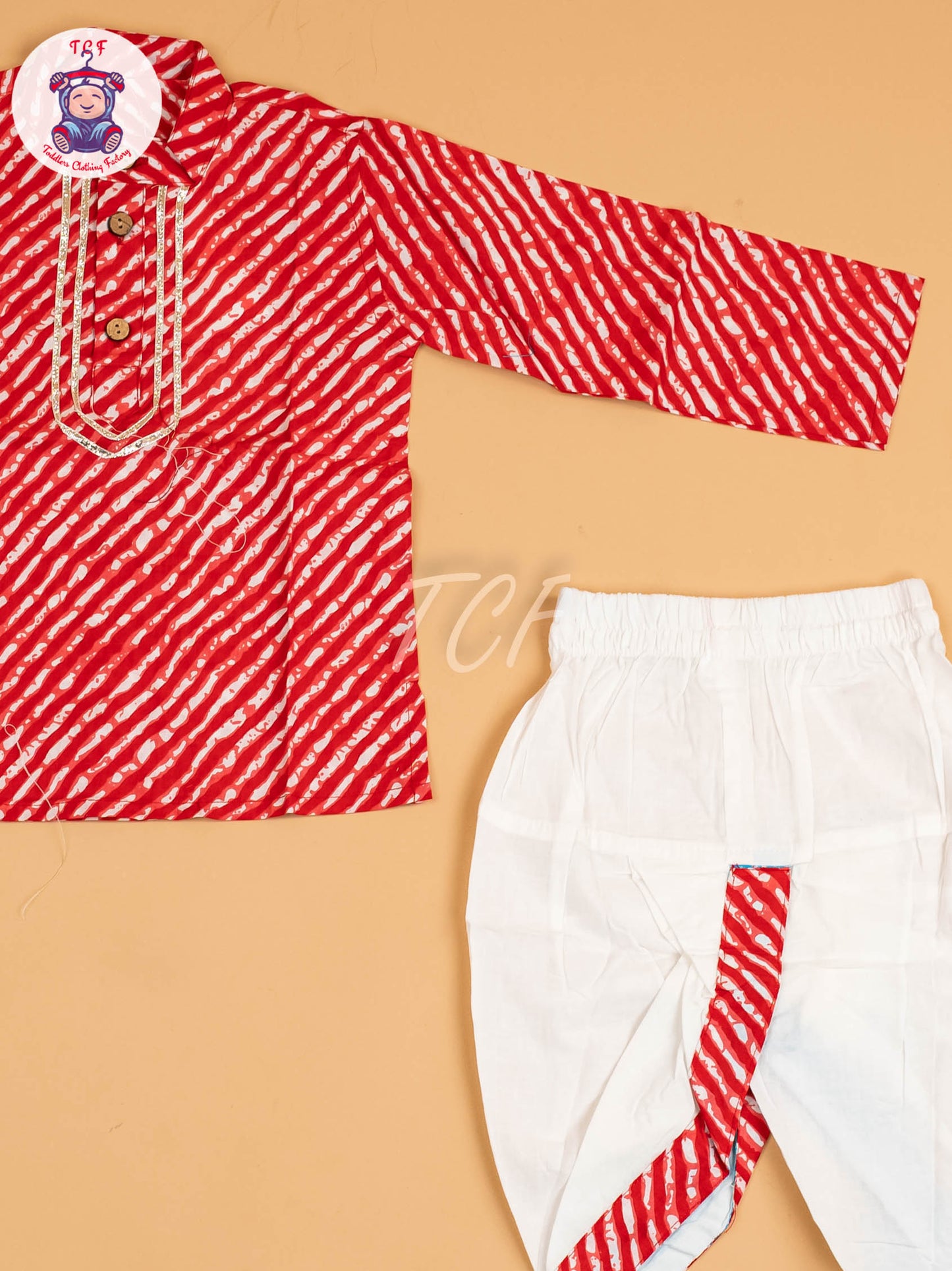 Red - Boys Printed Dhoti Kurta Sets