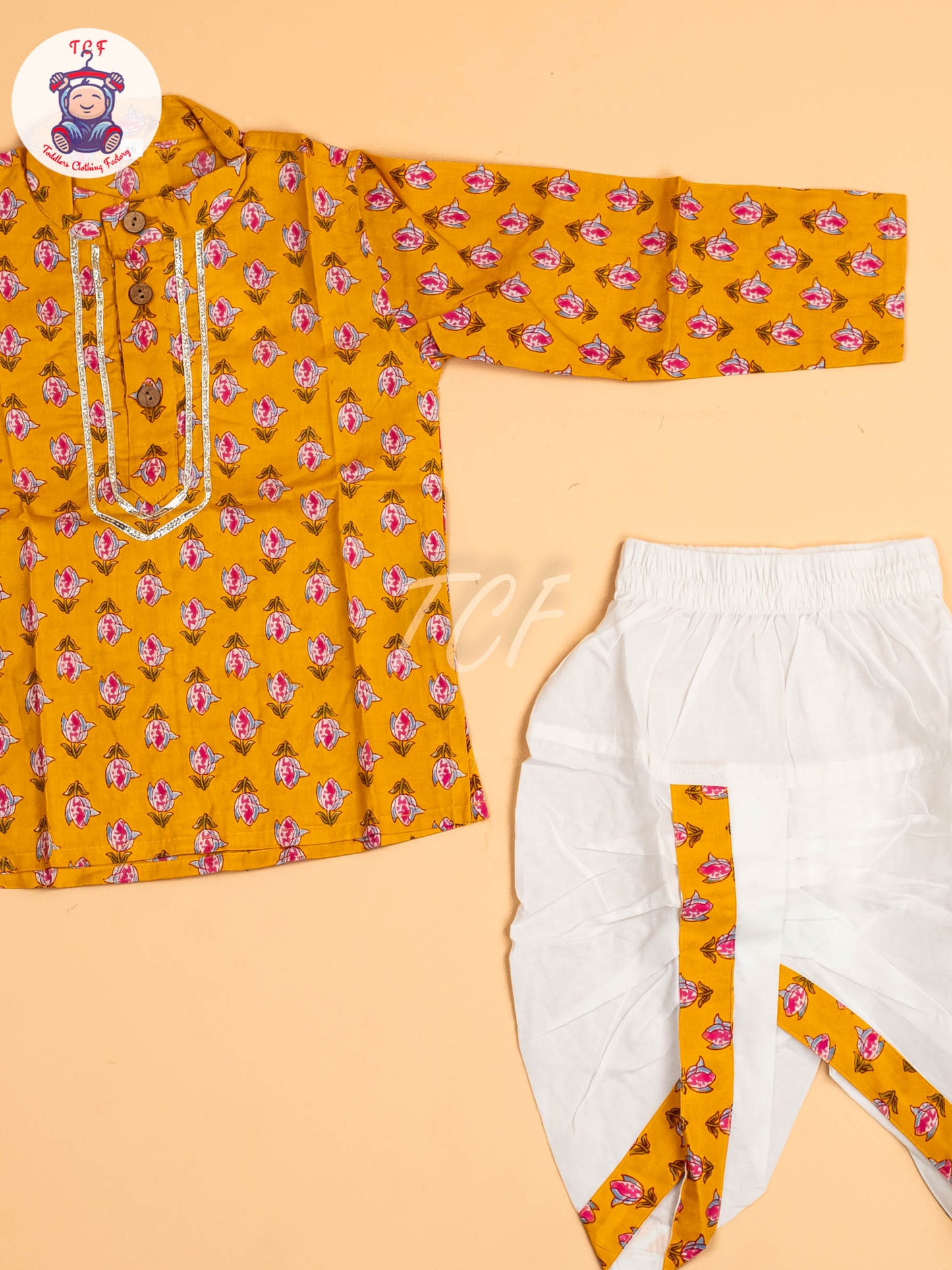 Yellow - Boys Printed Dhoti Kurta Sets