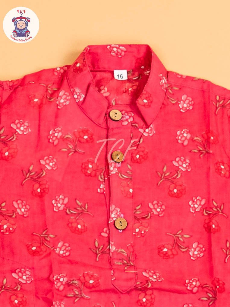 Pink - Boys Printed Kurta With Pant