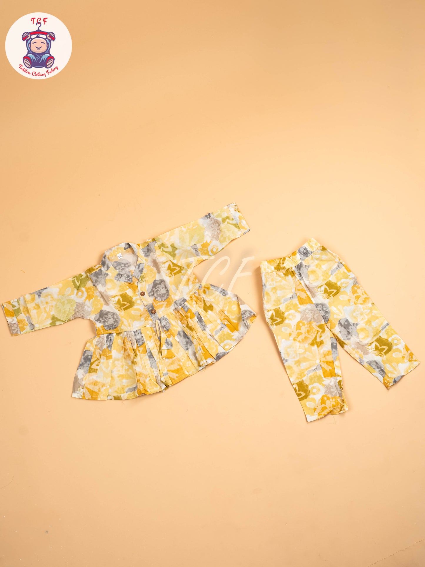 Yellow & Grey - Girls Floral printed Co-ords Sets