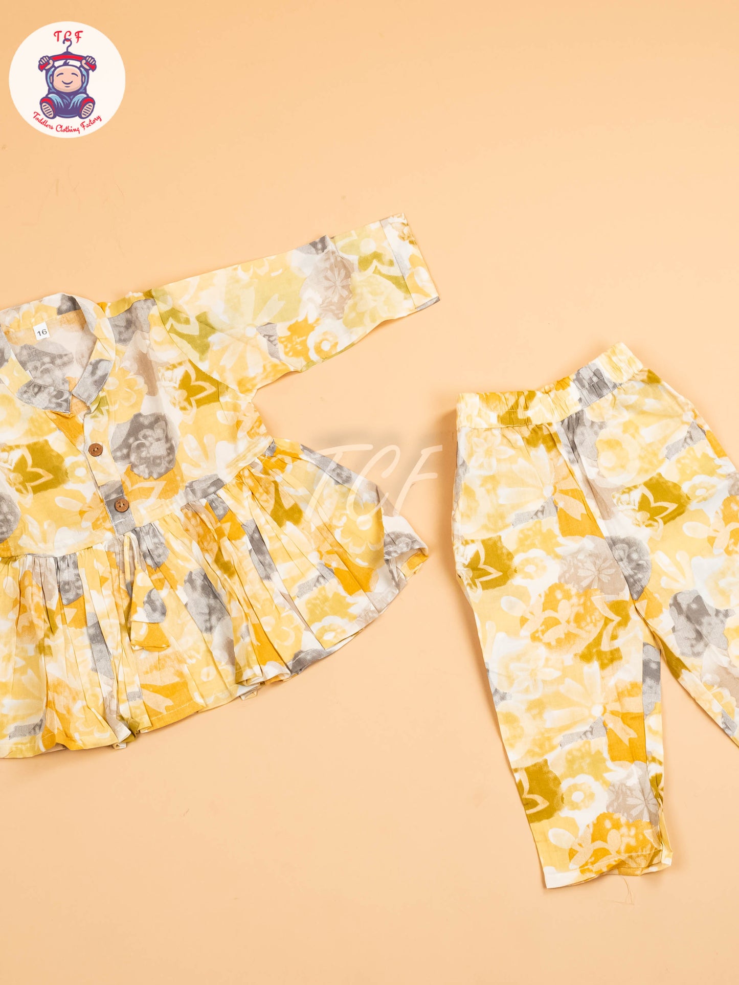 Yellow & Grey - Girls Floral printed Co-ords Sets