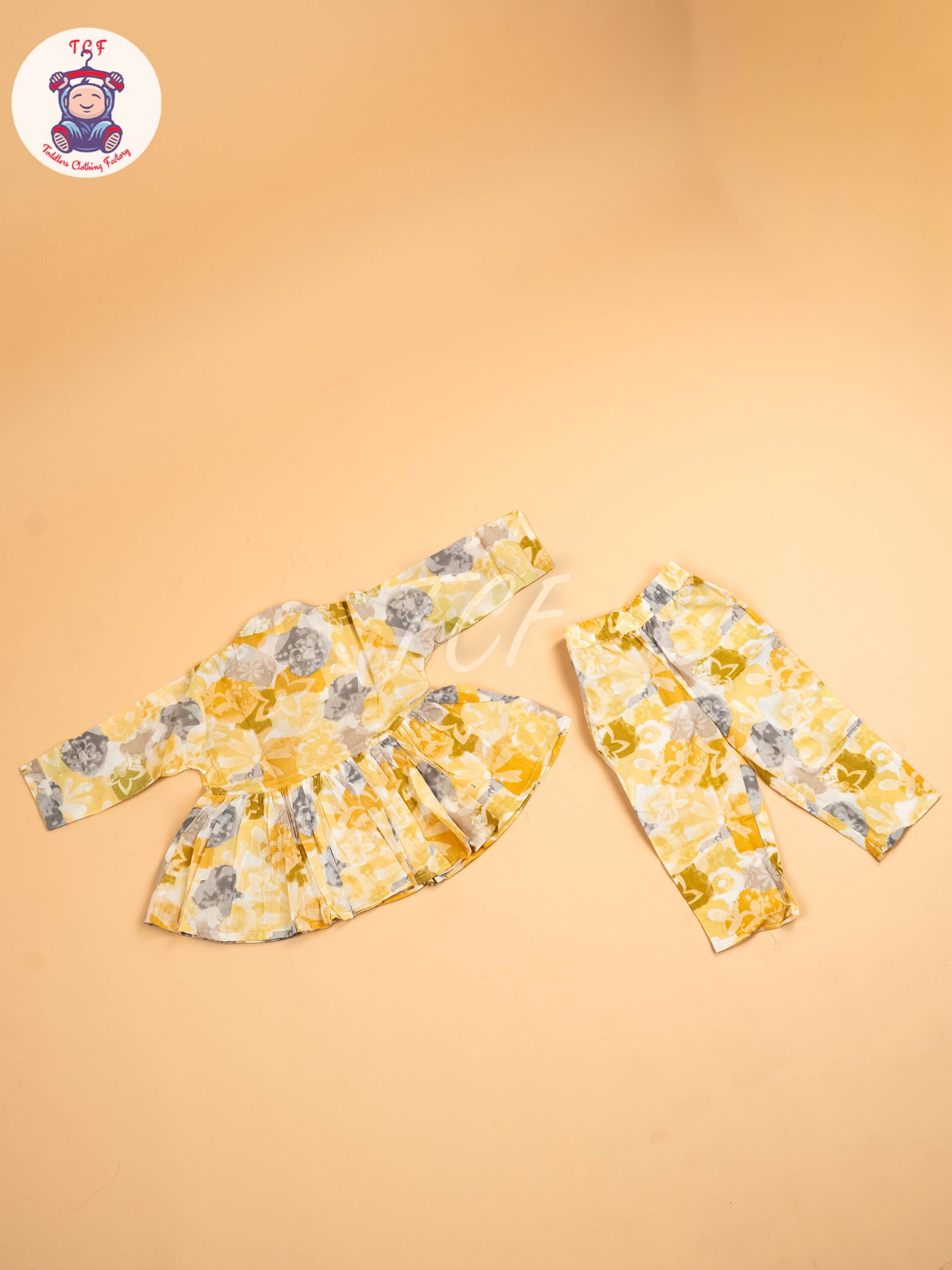 Yellow & Grey - Girls Floral printed Co-ords Sets