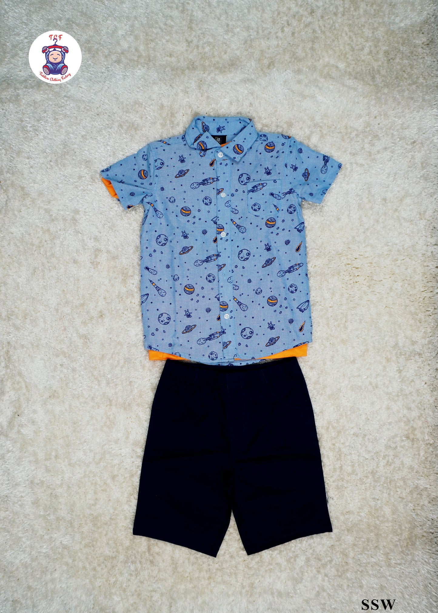 Light Blue & Navy Blue - Boys Shirt & Shorts