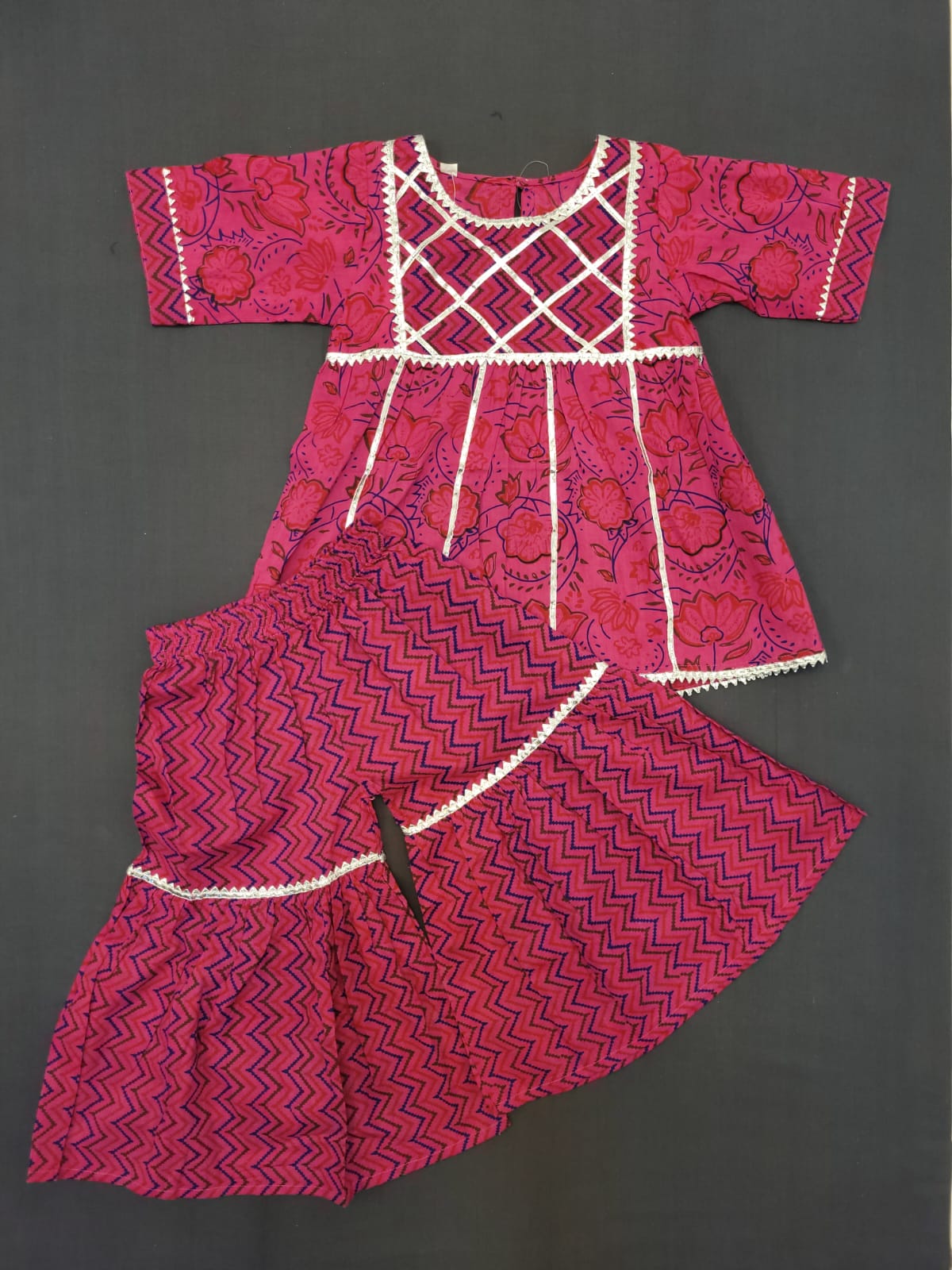 Rich Maroon - Printed A-Line Kurti Set