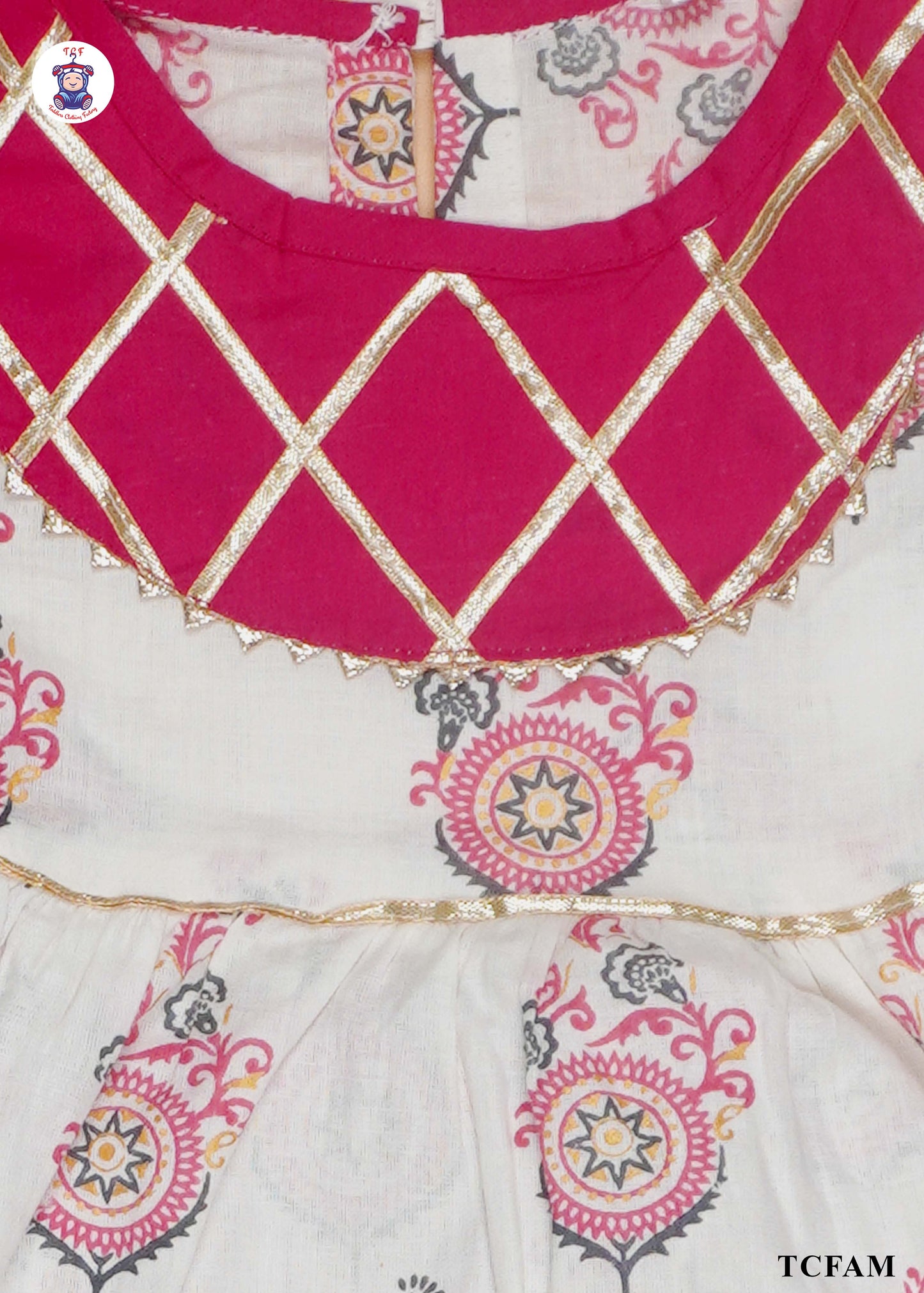 Ruby & White - Printed A-Line Kurti Set