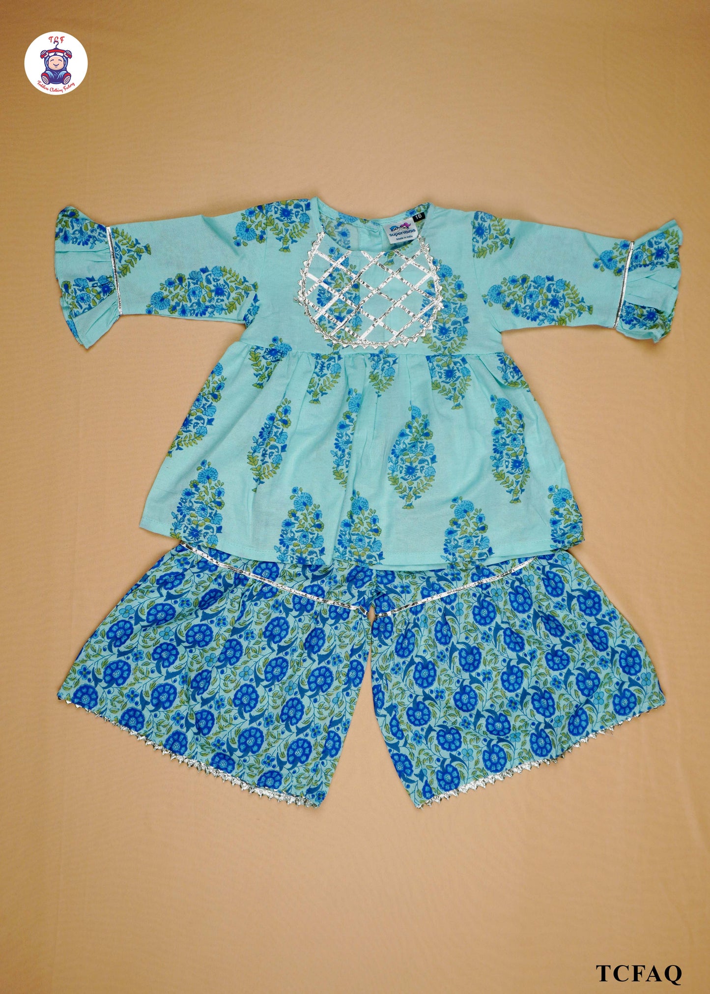 Skye Blue - Printed A-Line Kurti Set