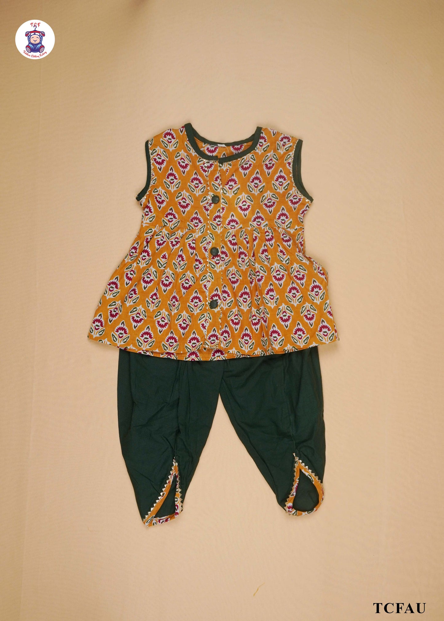 Mustard Brown & Sacramento Green - Printed Kurti Dhoti Set