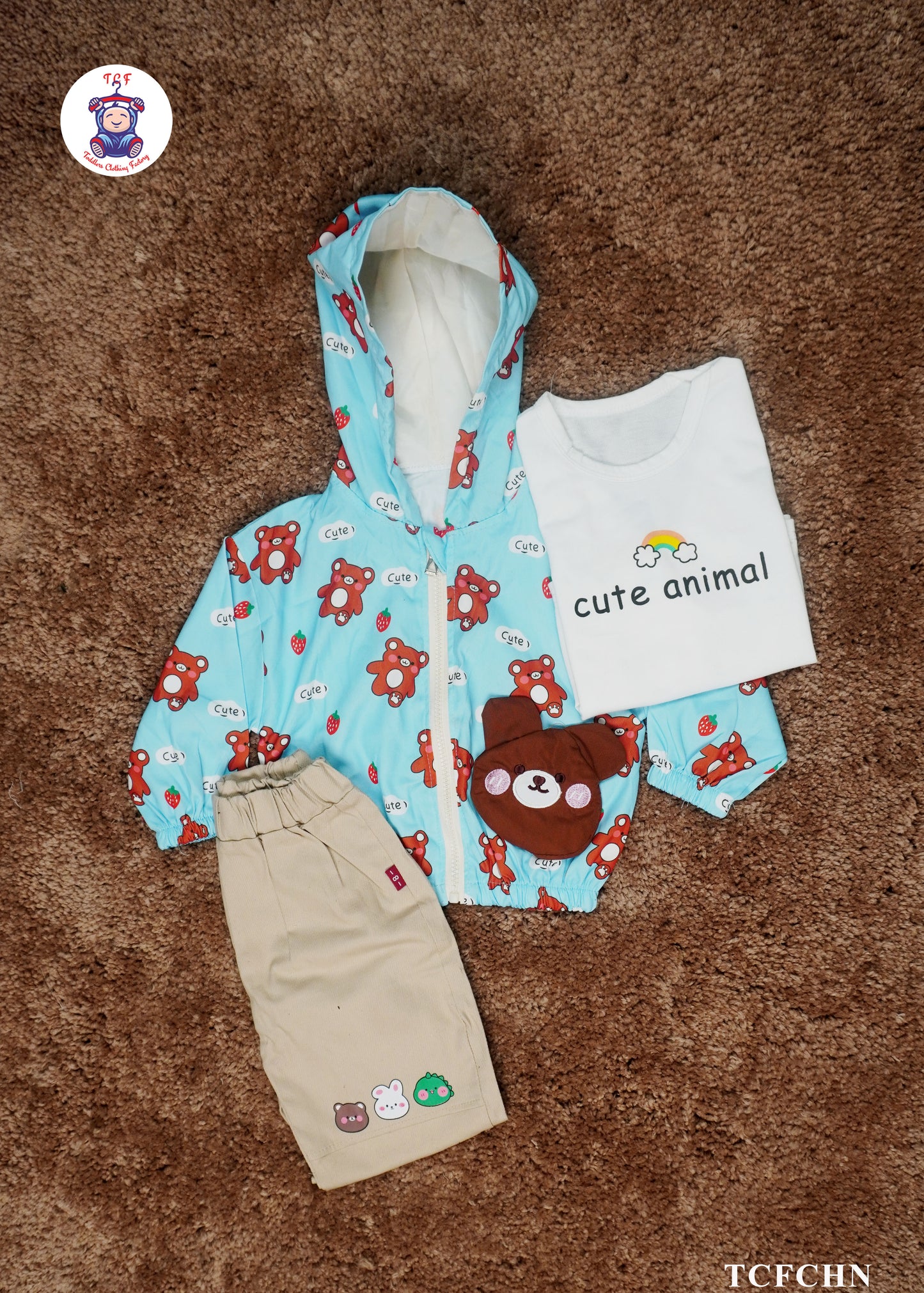 Sky Blue & Cream - Kids Readymade Jacket and Pant