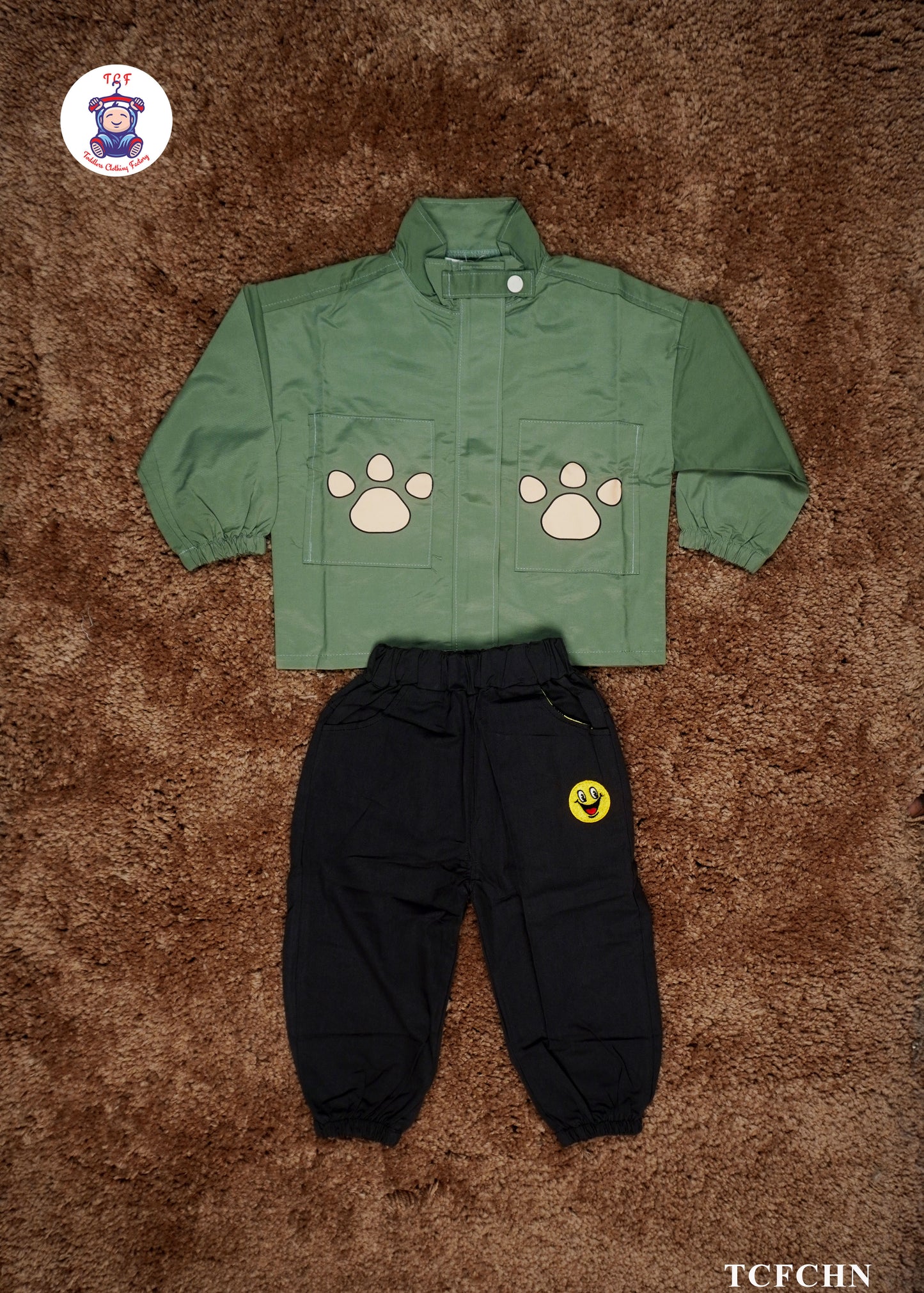 Light Green & Black - Kids Readymade Jacket and Pant