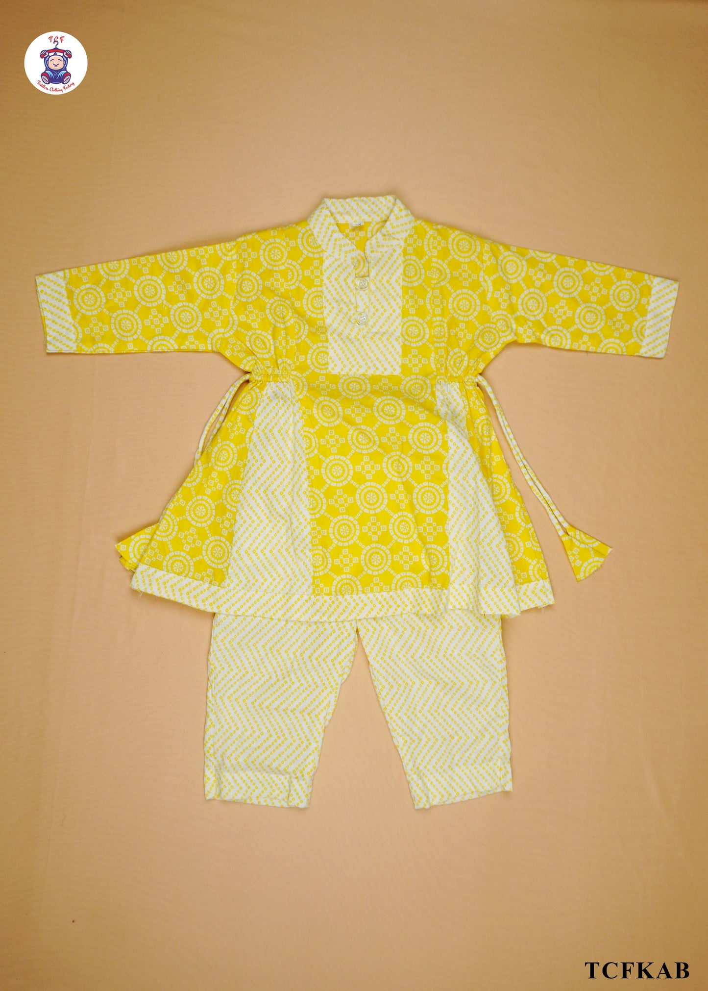 Yellow - Printed Umbrella Kurti Set