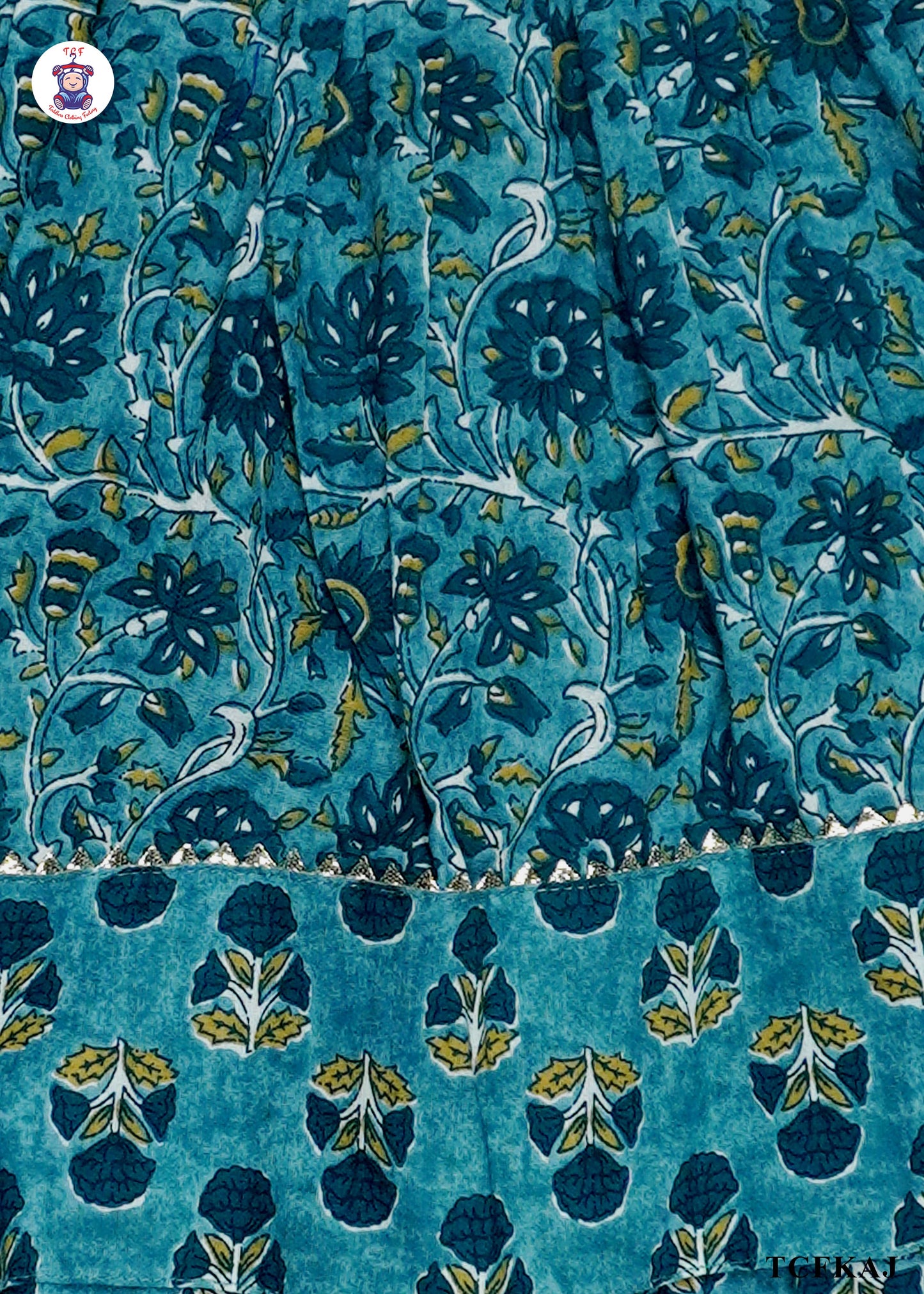 Prussian Blue - Floral Printed Kurti Set(Jaipuri Design)