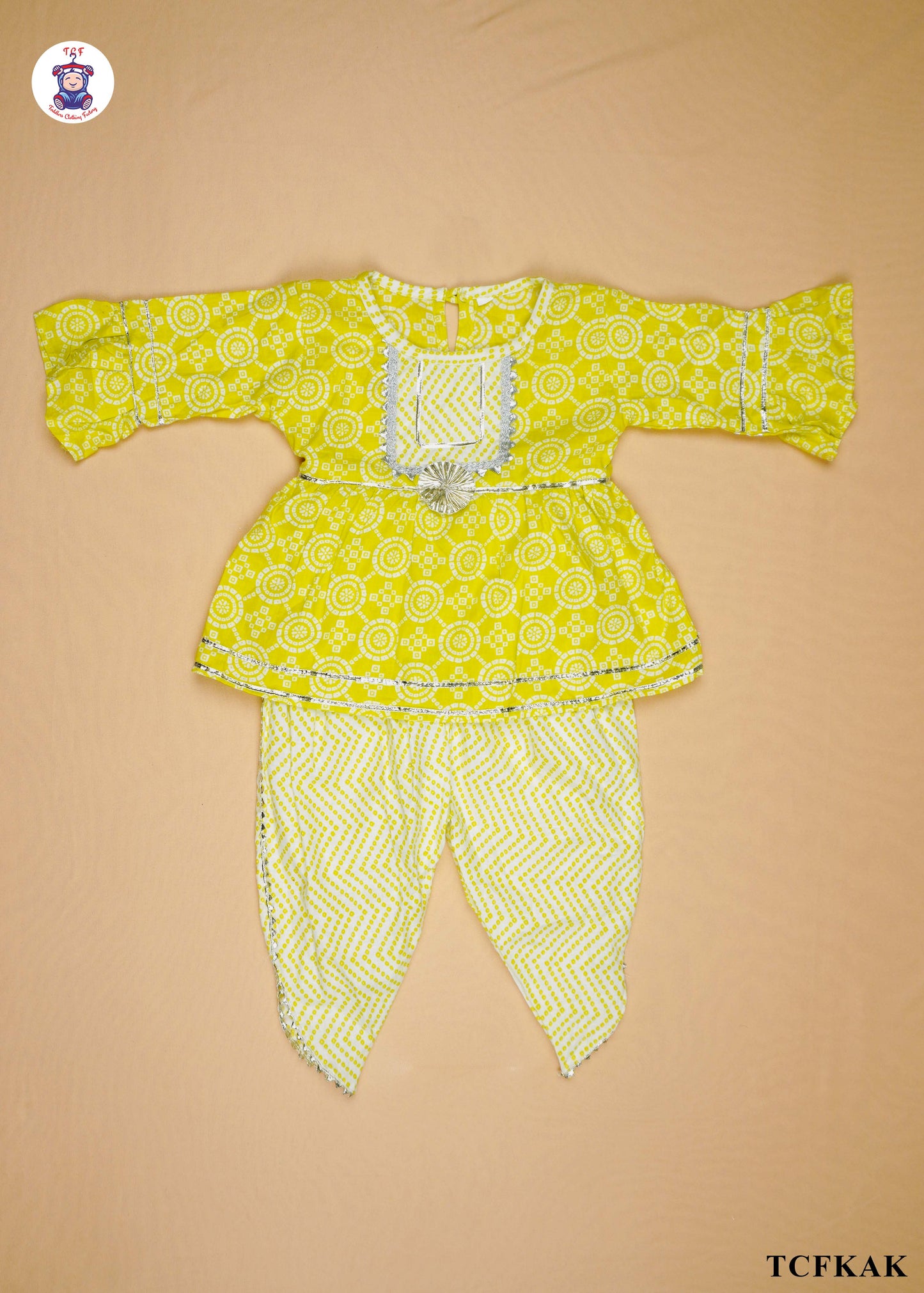 Lime - Printed Kurti Dhoti Set