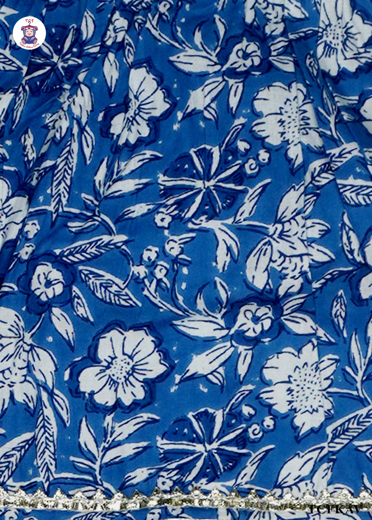 Cobalt Blue - Floral Printed Umbrella Kurti Set with Dupatta