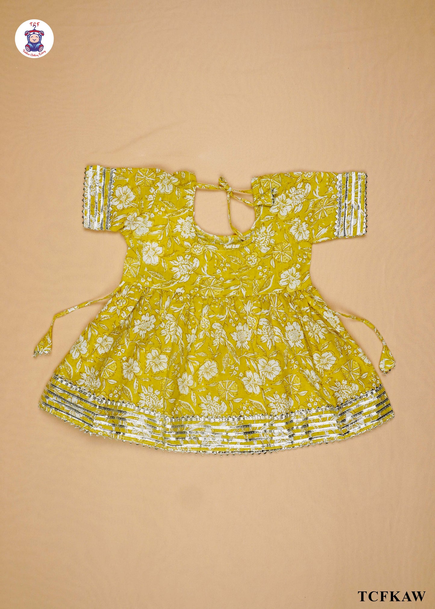 Sunglow Yellow & White - Floral Printed Umbrella Kurti Set with Dupatta