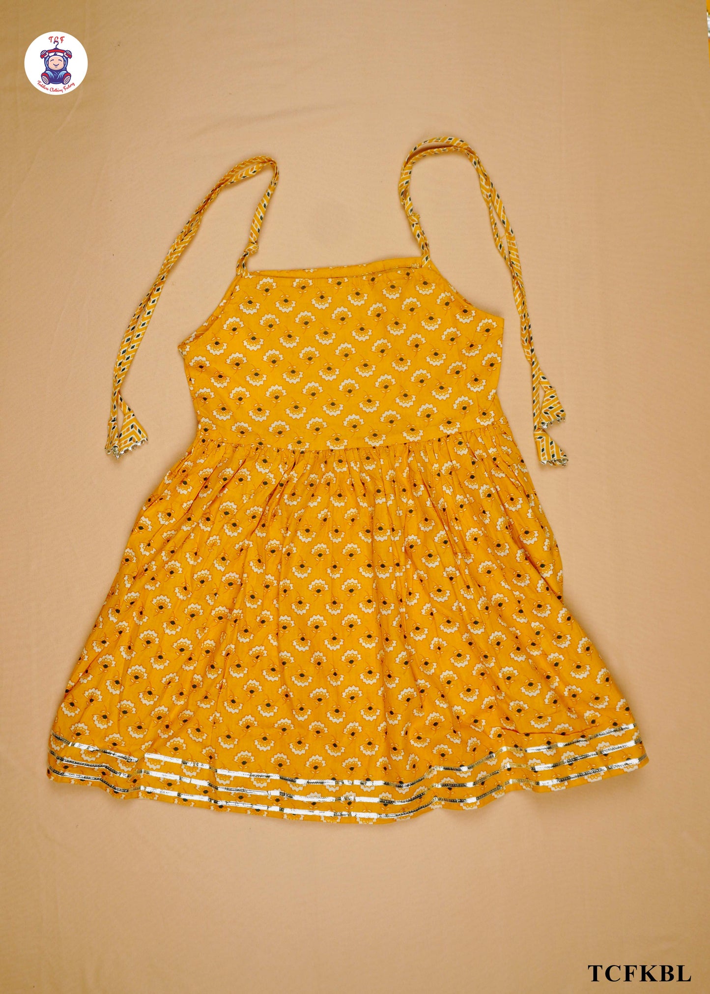 Yellow - Printed Sleeveless Lace Top Kurti Set