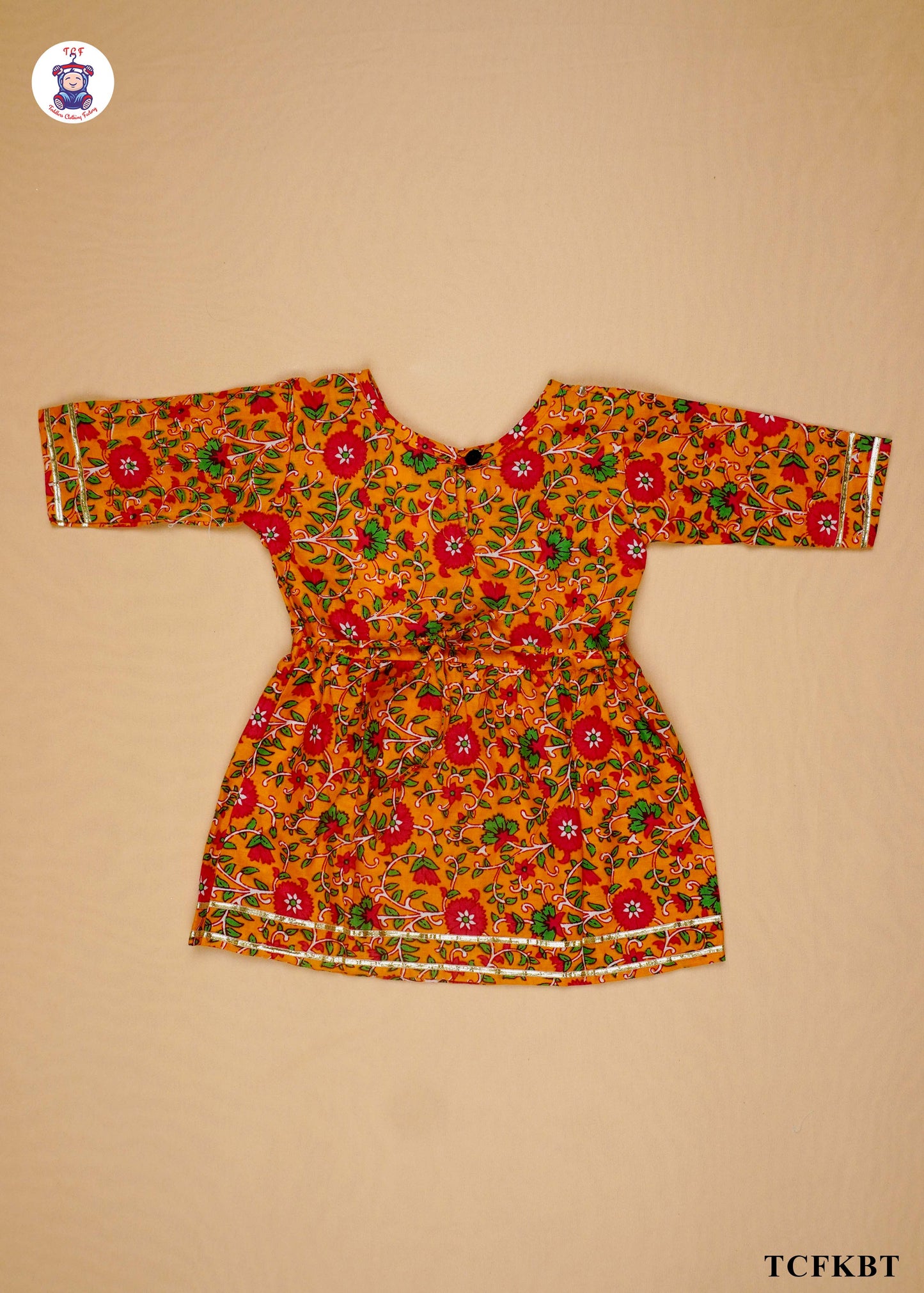 Tangerine & Red - Floral Printed Umbrella Kurti Set with Dupatta