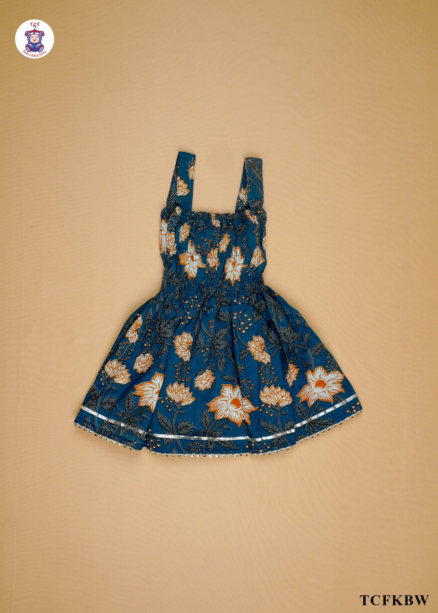 Prussian Blue - Floral Printed Sleeveless A-Line Kurti Set
