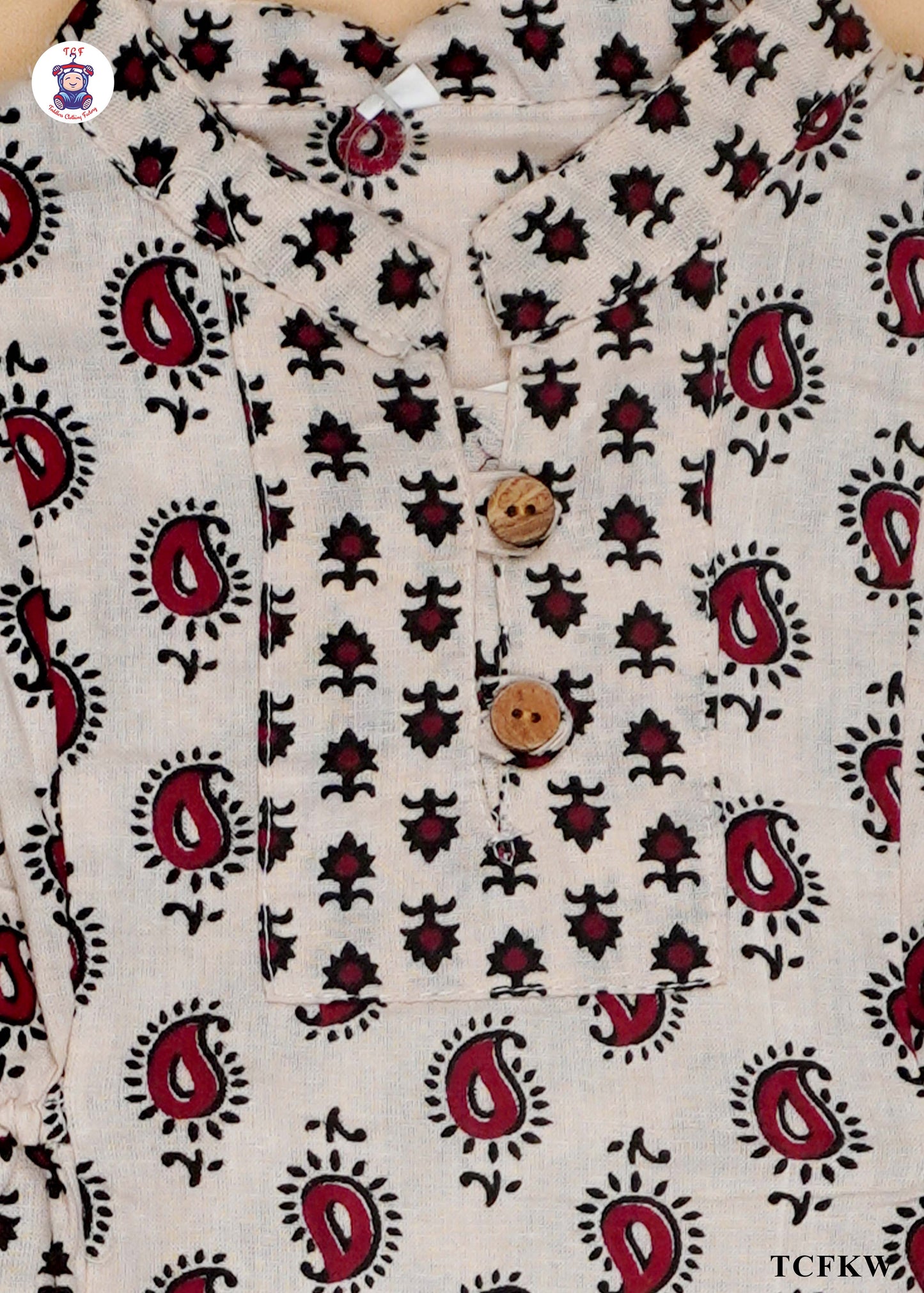 Cream & Maroon - Printed Umbrella Kurti Set