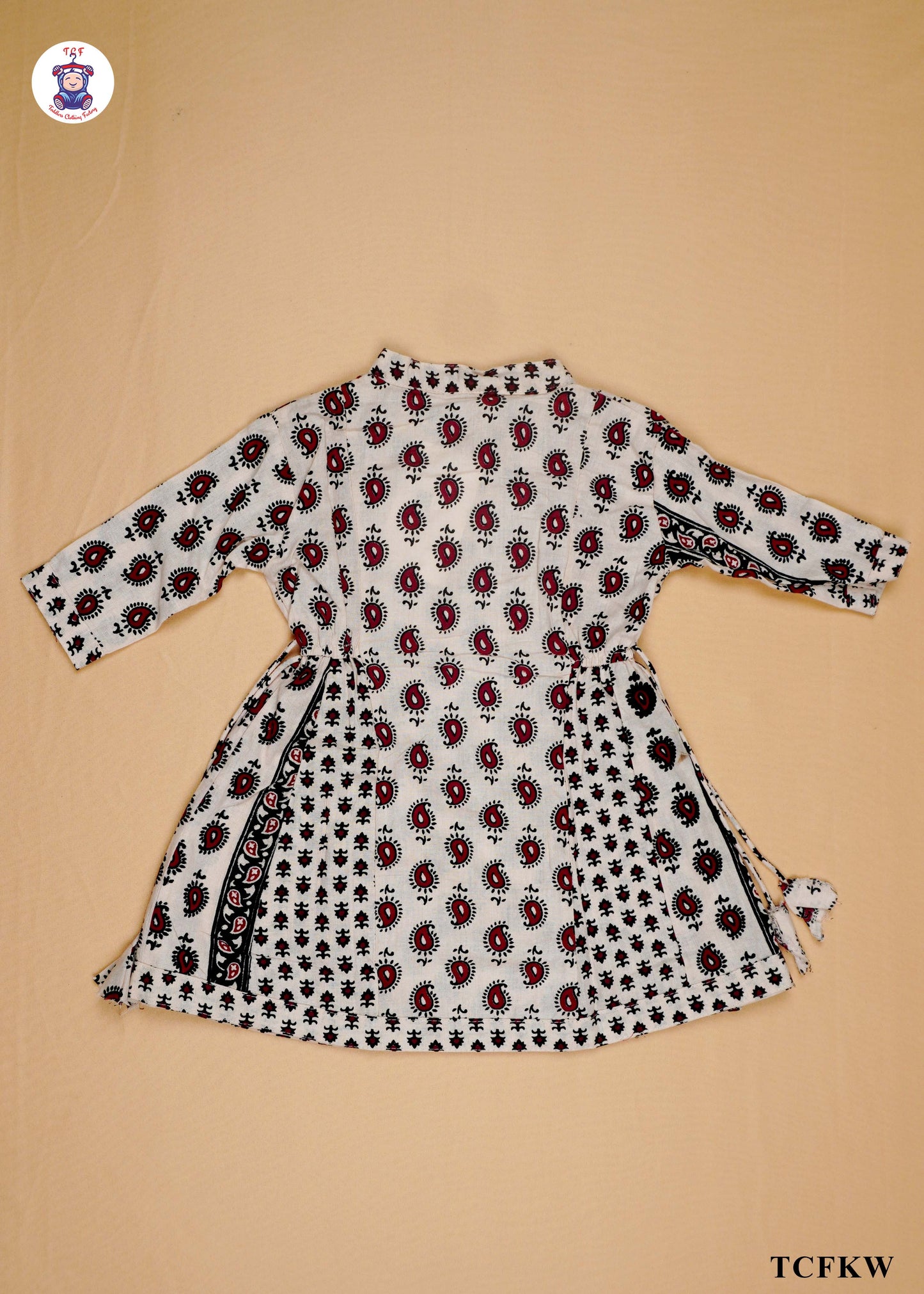 Cream & Maroon - Printed Umbrella Kurti Set