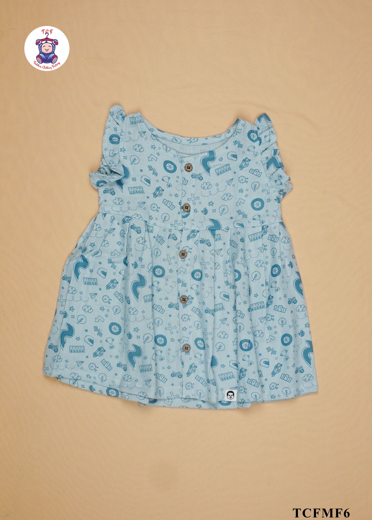 Light Blue - Girls Readymade Muslin Frocks