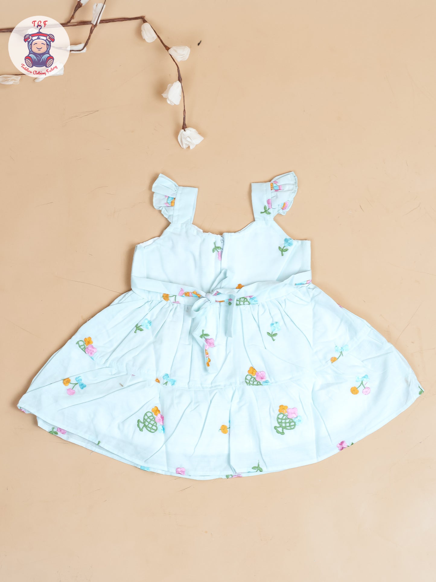 Sky Blue - Girls Cotton Embroidered Frocks